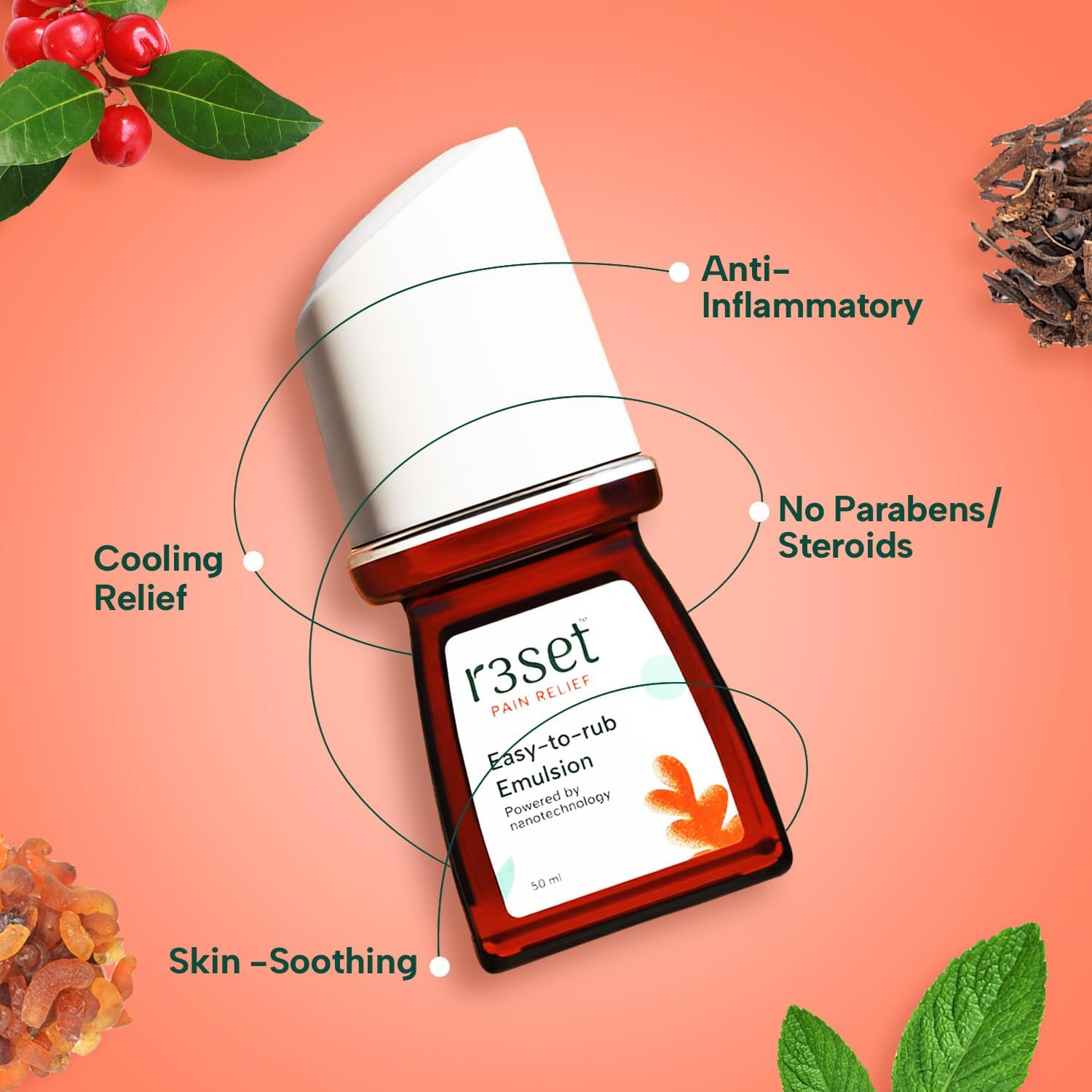 Pain Relief Emulsion Roll-On | Fast Relief for Muscle, Joint, Back, Neck, Knee Pain, Sports Injuries | 100% Natural, Absorbs Easily, No Side Effects | Herbal Ingredients for Aches & Soreness - 50ml GenericAu supplements