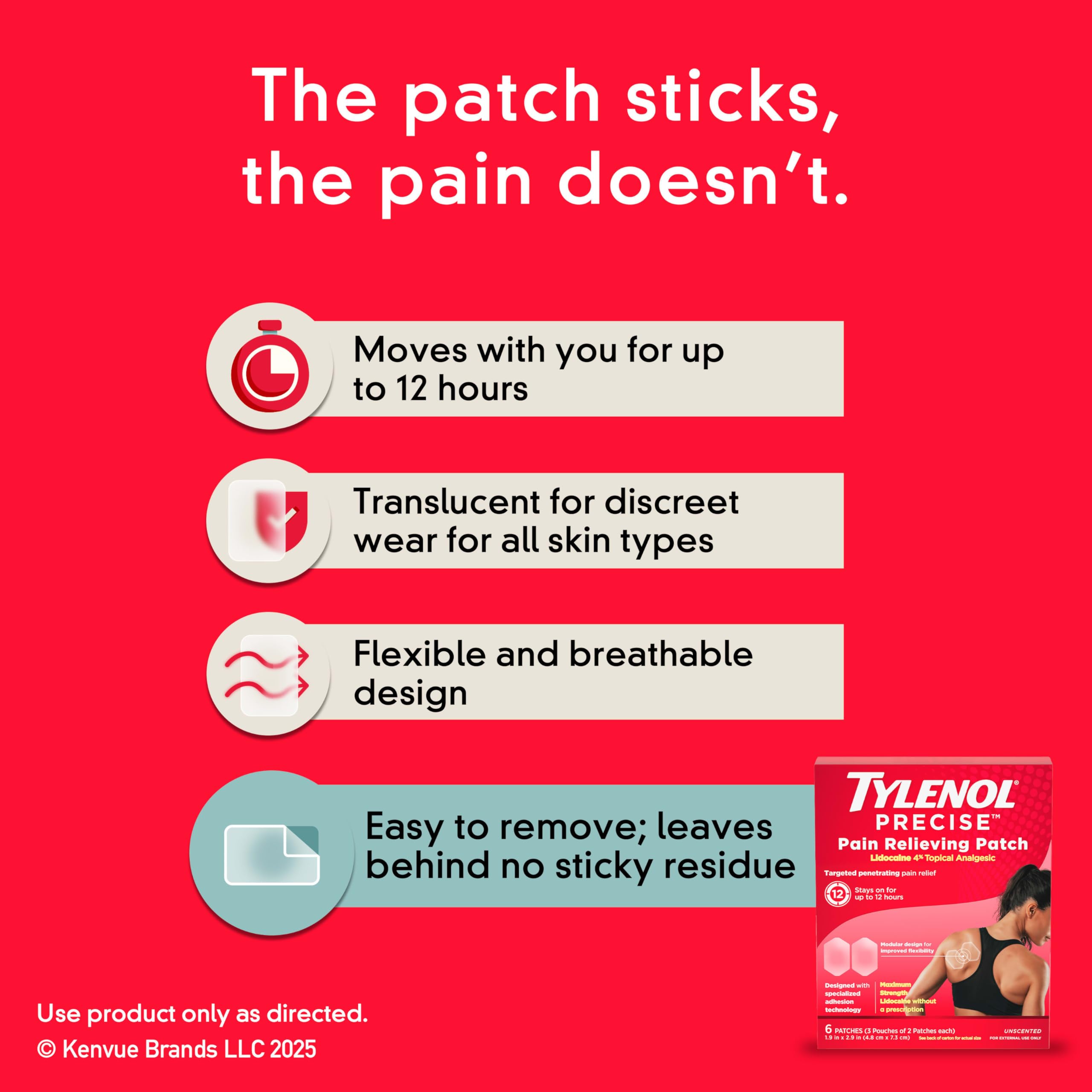Tylenol Precise Pain Relieving Patches, Topical Analgesic Patches + Maximum OTC Strength Lidocaine Penetrates, Targeted Relief Ideal for Shoulder, Back & Knee Pain, Unscented, 3 x 2 ct TylenolAu supplements