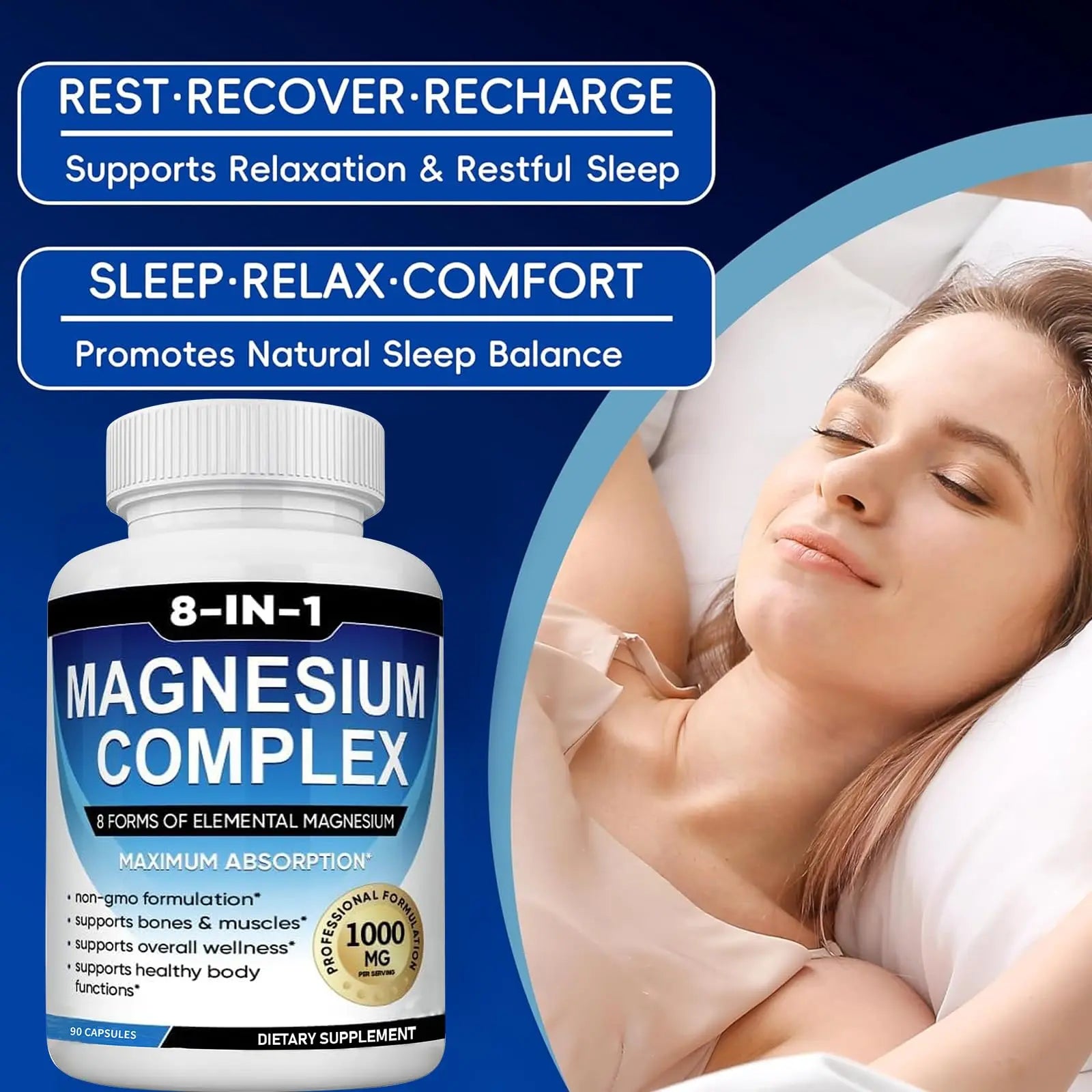 Magnesium Complex Supplement 8 Elemental 1000mg with Glycinate,Citrate for Muscle, Recovery, Stress, Energy, Bone Health, Vegan Non-GMO 180 Capsules, Magnesium Supplement for Women, Men, 2 Bottle caicieternz supplements
