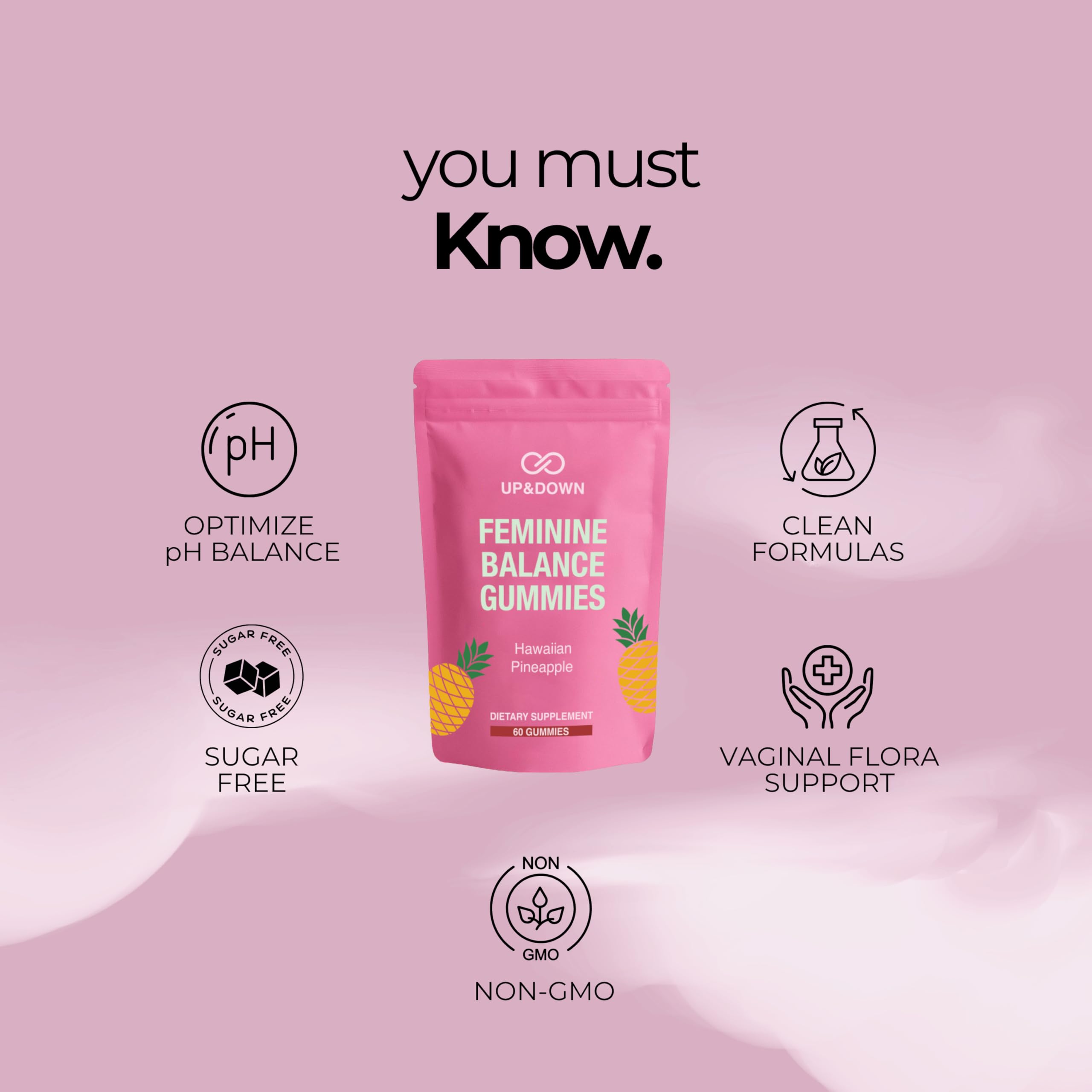 Up&Down Supplements Premium Feminine Balance Gummies for Women | PMS Relief, Mood & Cycle Support | Pineapple + Vitamin C | Ashwagandha & Chasteberry | Vegan, Non-GMO, Gluten Free | 60 Gummies Up&Down SupplementsAu supplements
