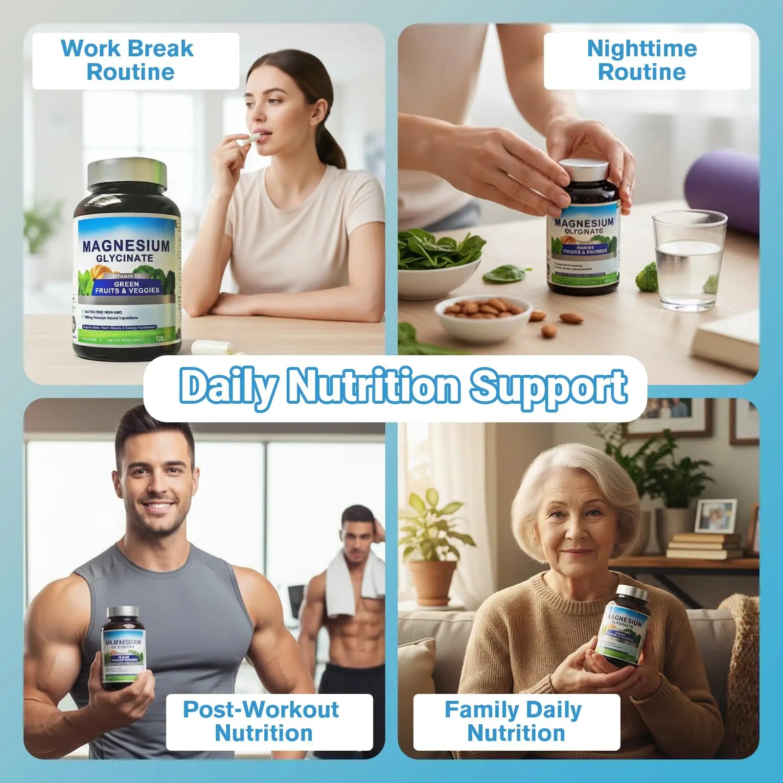 Magnesium Glycinate 500mg with Vitamin D3 – High Absorption Magnesium Supplement with Veggies Design – Supports Bone & Muscle Function and Energy – Non-GMO, Gluten-Free – 120 Veg Capsules FrexNutrinz supplements