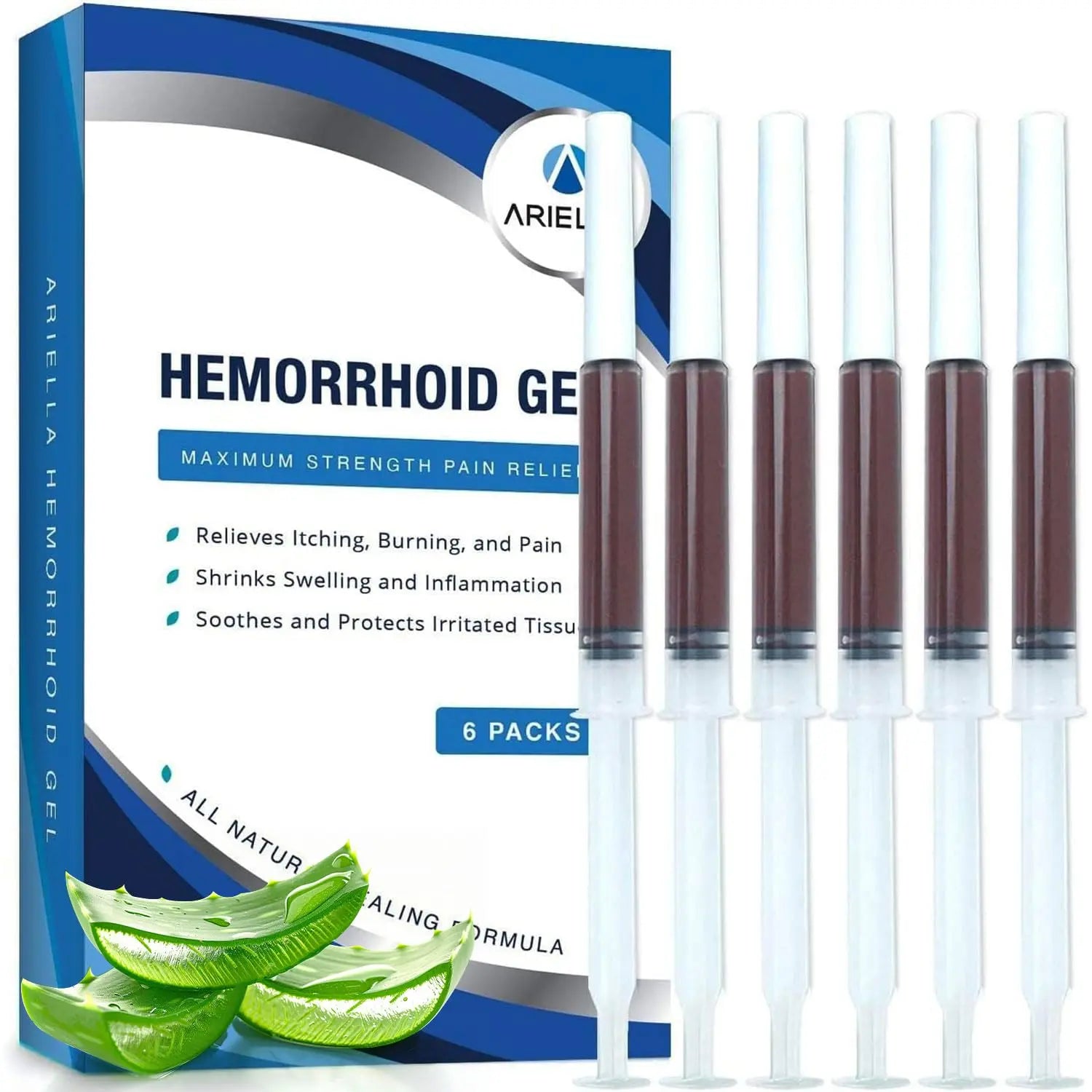 Ariella Hemorrhoid Treatment Suppository Gel: Natural & Herbal - Relieve Itching Burning Discomfort - Internal Relief - New Rounded Applicator - Nighttime Use (Pack of 6, Old) AriellaAu supplements
