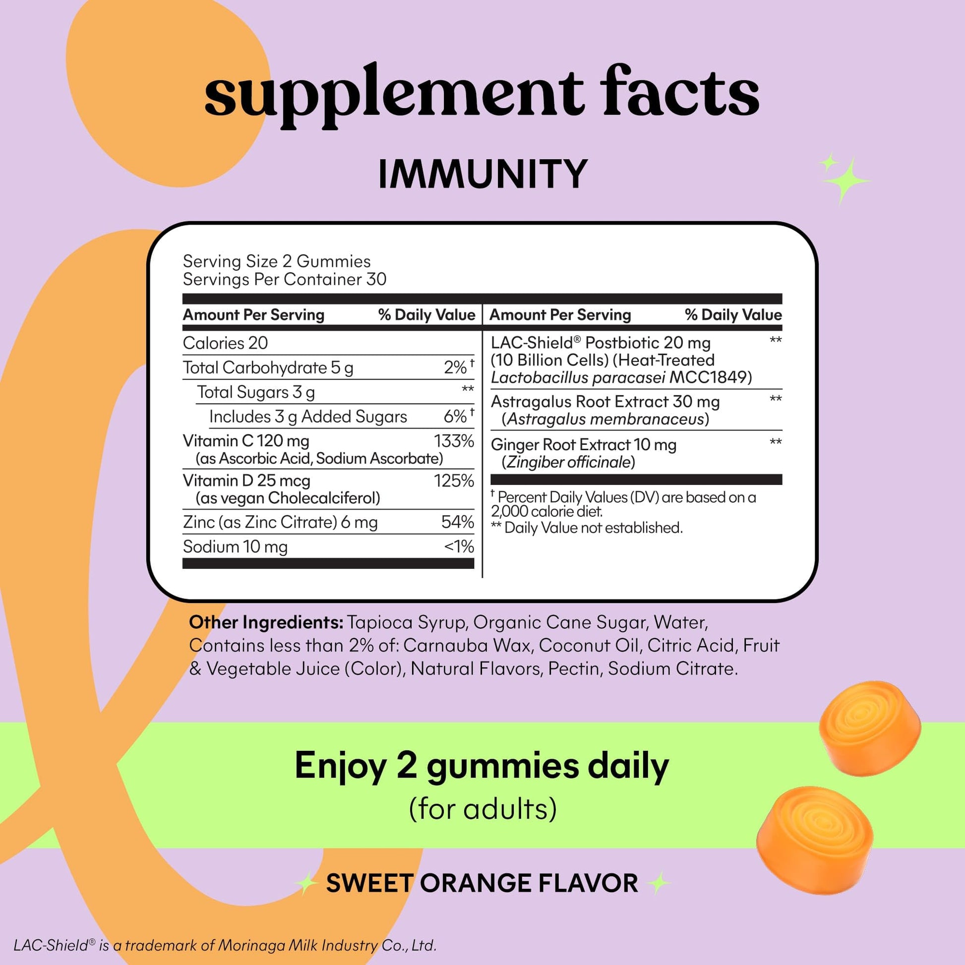 Lemme Immunity Postbiotic Gummies with Vitamin C, Vitamin D (2000 IU), Zinc, 10 Billion Postbiotic Cells, Astragalus for Immune Support - Vegetarian, Gluten Free, Sweet Orange (60 Count) LemmeAu supplements