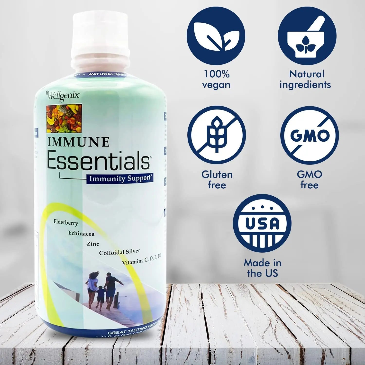 Wellgenix Immune Essentials - Multivitamin Liquid for Men, Women & Kids - Vegan Supplement with Vitamins C, D Elderberry Zinc WellgenixAu supplements
