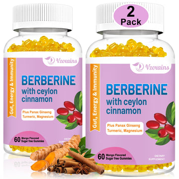 2 Pack Berberine with Ceylon Cinnamon Gummies, 2000mg High Potency Berberine HCI VZOXAINSUS supplements