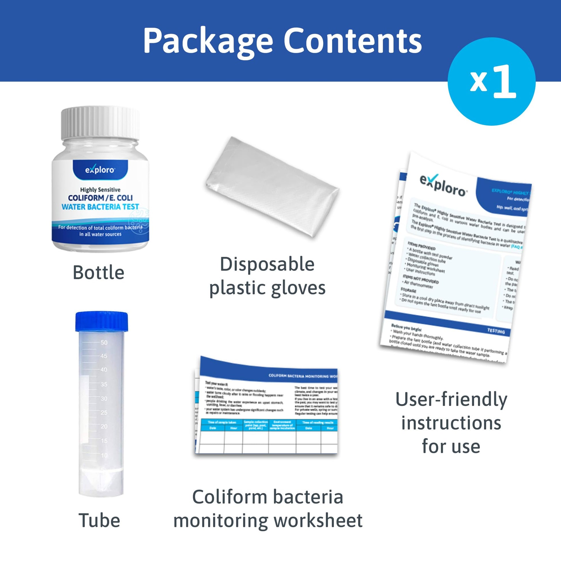 Exploro® Bacteria Water Test Kit, Pond Water Test Kit, Pool Water Testing Kit, Water Testing Kits for Drinking Water for Coliform (E. coli), EPA Approved Pool Test Kit (1 Pack) ExploroAu supplements