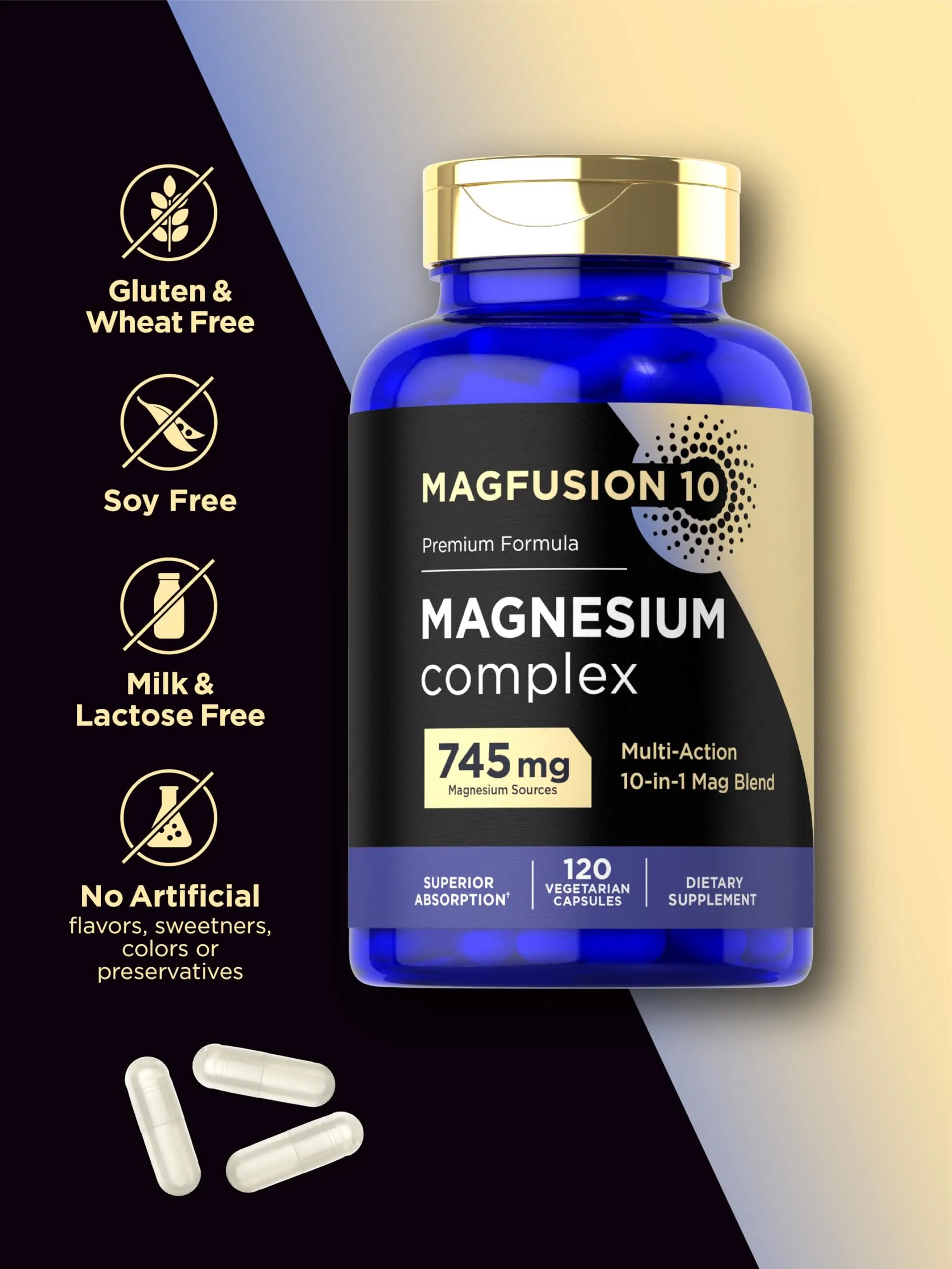Magfusion-10 Magnesium Complex Supplement 745mg | 120 Capsules | 10 in 1 Blend | Vegetarian, Non-GMO, Gluten Free Magfusion-10nz supplements