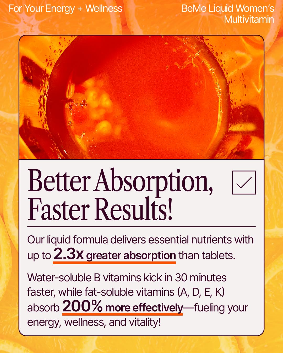BeMe Liquid Multivitamins for Women - Advanced Liquid Delivery System with 13 Vitamins & Minerals - Tear & Go Sachets, Non-GMO, Orange Flavor (15 Sachets) BeMeAu supplements