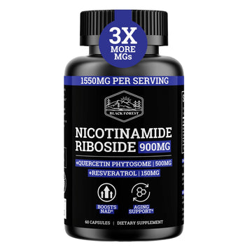 Black Forest NAD Nicotinamide Riboside 900 mg (Liposomal Nicotinamide Riboside 900mg Resveratrol, Quercetin 500mg & 150mg of NAD Resveratrol Supplement) 1550 MGS NR Supplement 900mg NAD+ Black ForestAu supplements