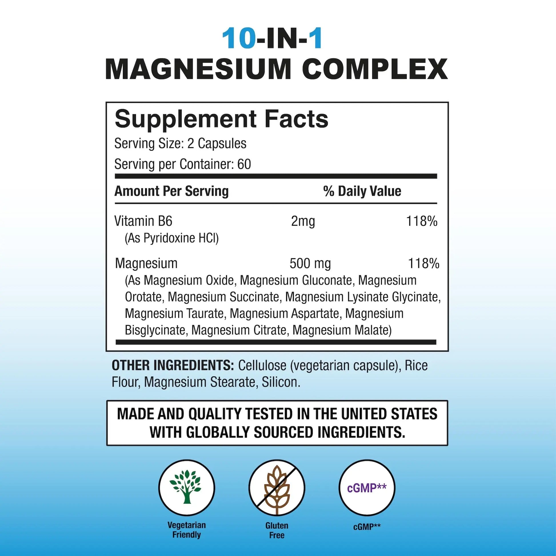 Puregen Labs 10 in 1 Magnesium Complex 500mg with B6-120 Veggie Capsules [High Absorption and Bioactivity] Non-GMO, NO Gluten and Dairy P Puregen Labsnz supplements