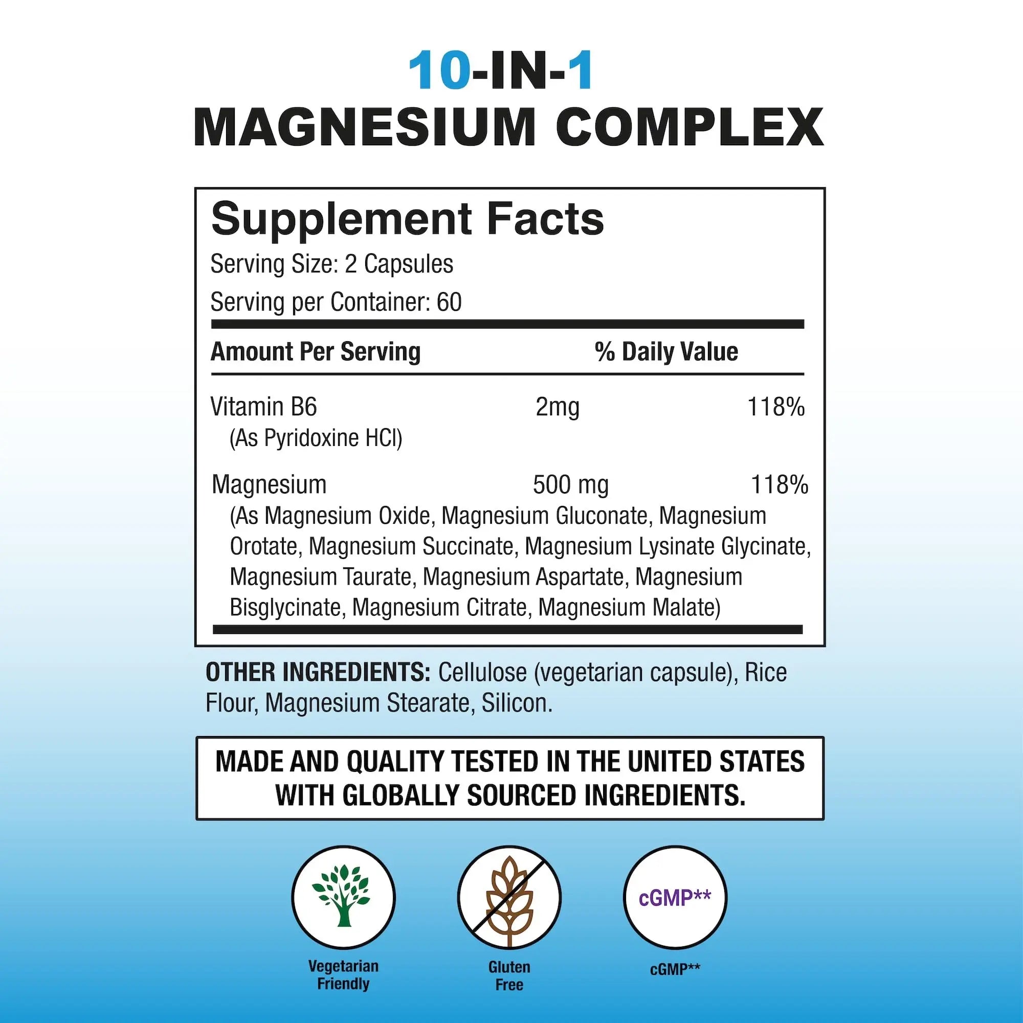 Puregen Labs 10 in 1 Magnesium Complex 500mg with B6-120 Veggie Capsules [High Absorption and Bioactivity] Non-GMO, NO Gluten and Dairy P Puregen Labsnz supplements
