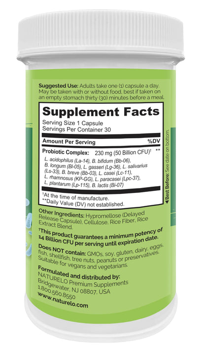 NATURELO Probiotic Supplement - 50 Billion CFU - 11 Strains - One Daily - Helps Support NATURELOUS supplements