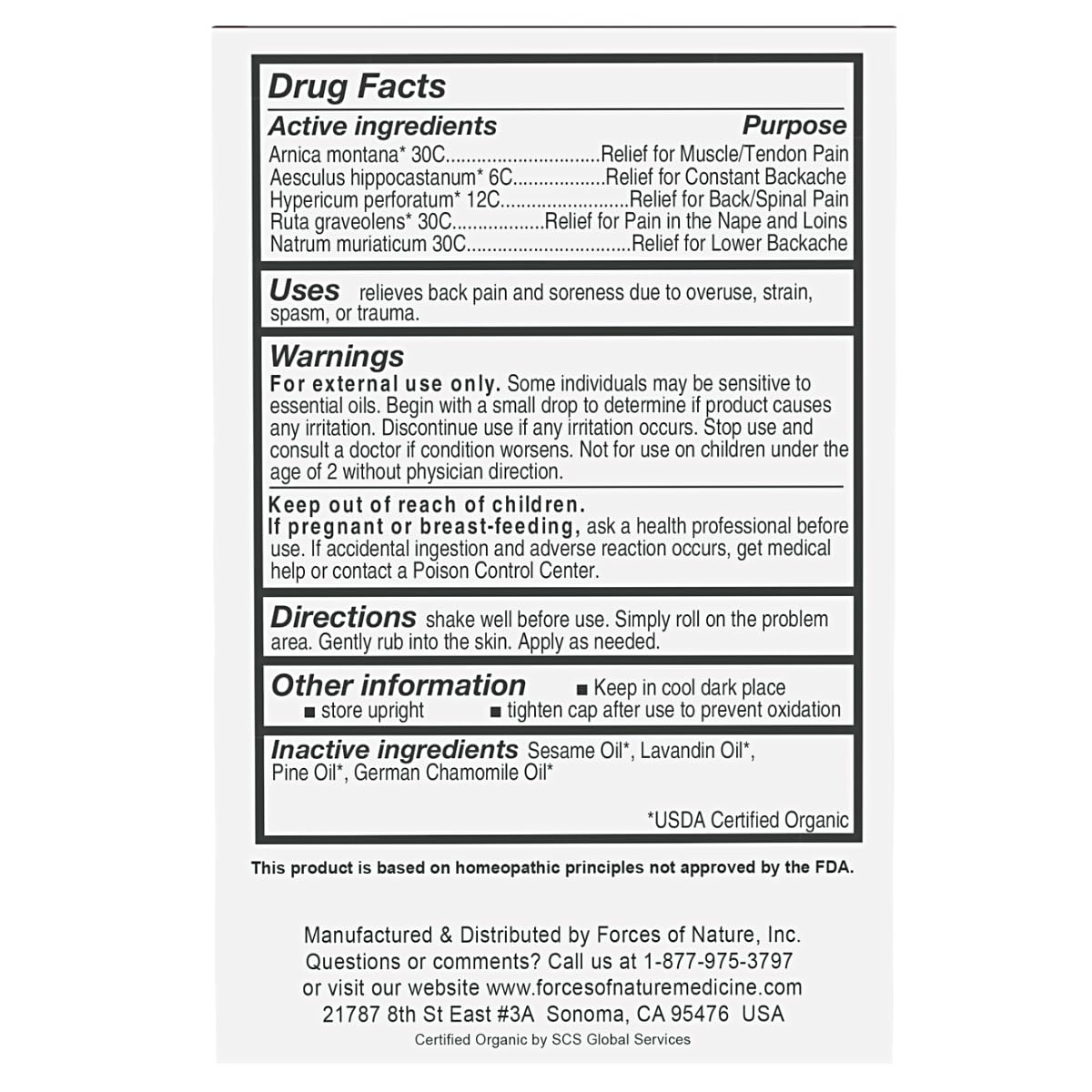 Forces of Nature Natural, Organic Back Pain Relief, w/Arnica & St John's Wort, Fast Acting Anti-Inflammatory Topical Muscle Soother for Lower Back, Sciatica, Neck, Non-GMO, Cruelty-Free, 0.14 Fl Oz Forces of NatureAu supplements