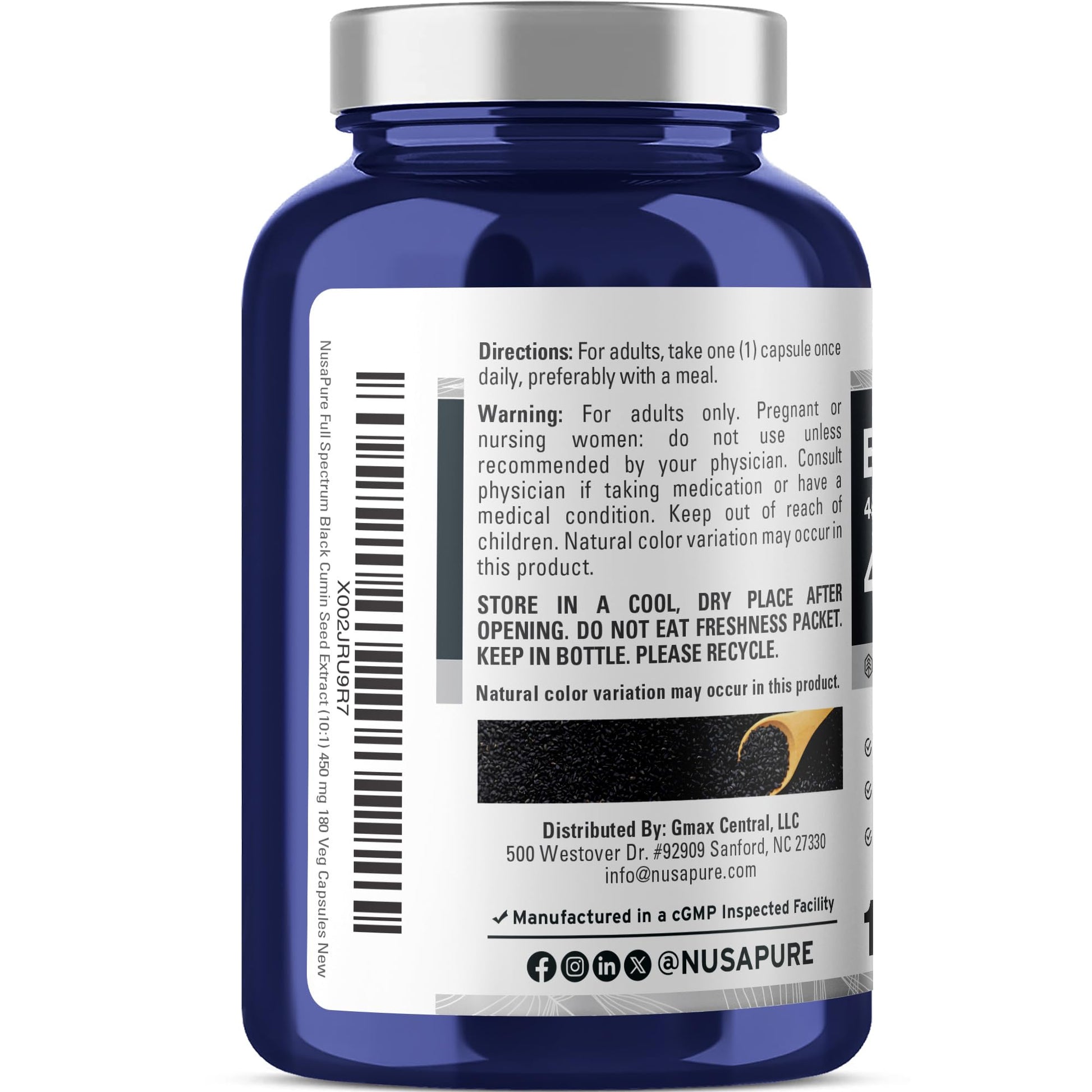 NusaPure Full Spectrum Black Cumin Seed 10:1 Extract, 450 mg Equivalent to 4,500mg 180 Veggie Powder Caps Non-GMO, Vegan Non-Oily NusaPureAu supplements