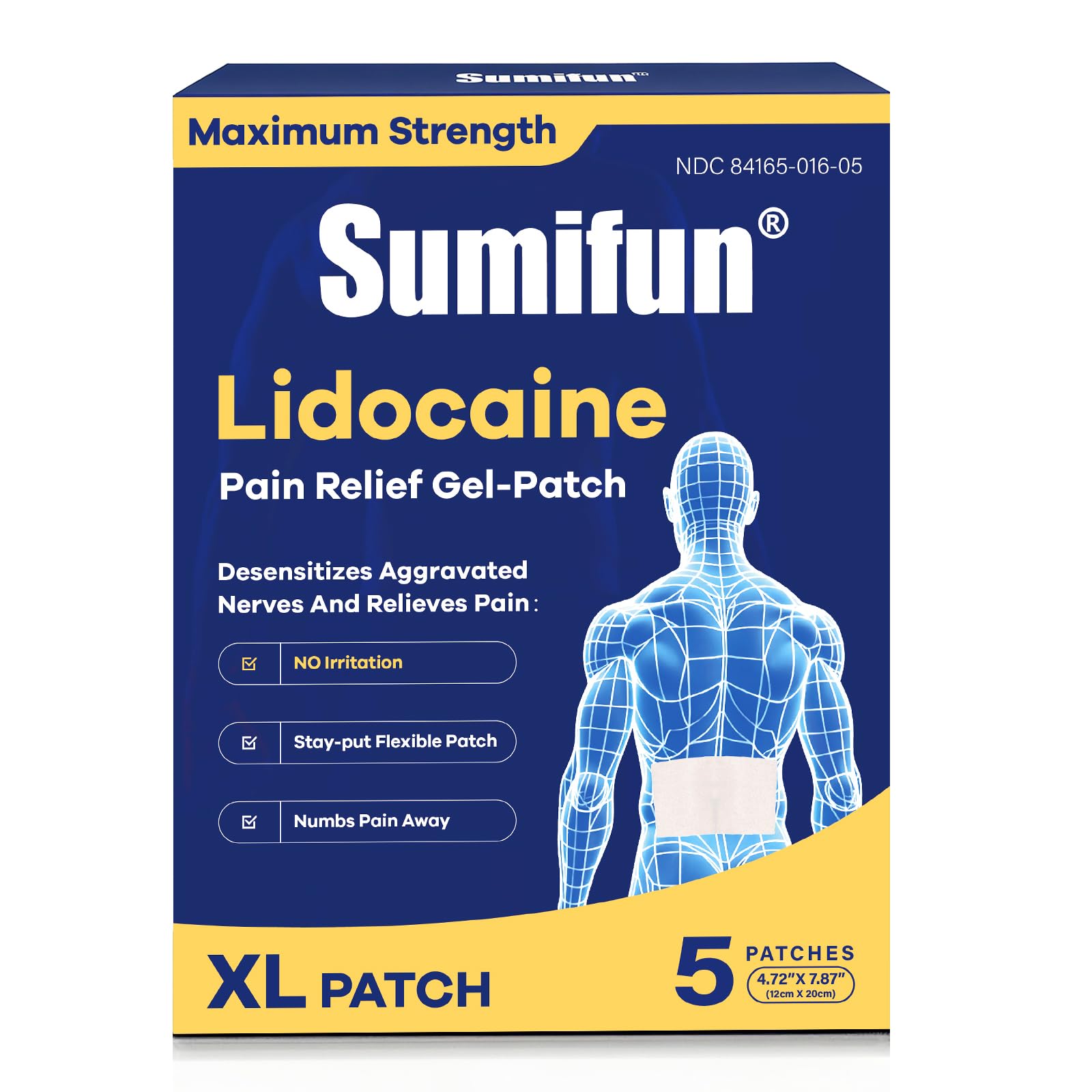 Sumifun XL Lidocaine Patches for Pain Relief, 4% Lidocaine Maximum Strength OTC, Extra Large 4.72"x7.87" for Full Back Pain Patches & Large Areas, 5 Count SumifunAu supplements