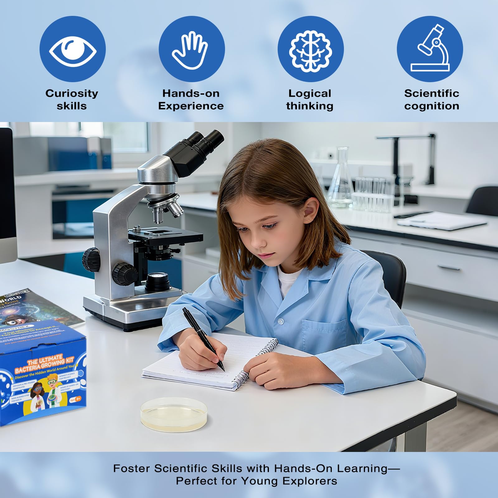 Giant Microbiology Bacteria Science Kit for Kids:2 XL 150mm Prepoured Nutrient Agar Plates, Petri Dishes with Agar & Colony Characteristics Poster for School Projects & Educational Gifts MosynexAu supplements