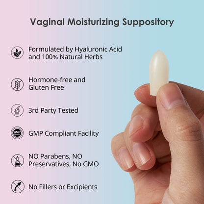 Intimate Moisturizer, Vaginal Suppository for Dryness & Discomfort, Feminine Long Lasting Hydration Support with Hyaluronic Acid and Natural Herbs - PH Balance, Estrogen and Drug Free (24 Inserts) vetrueUS supplements