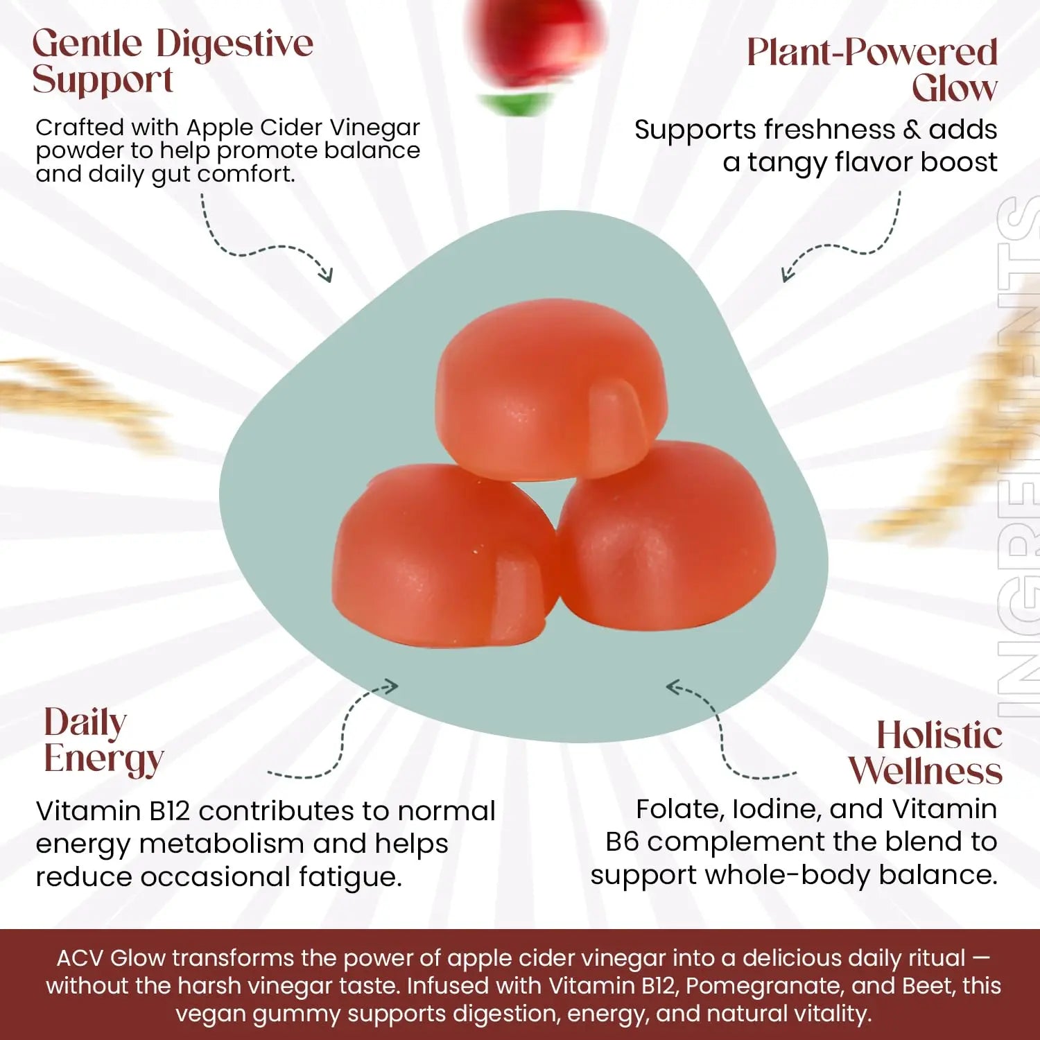 Everé ACV Glow Gummies – Apple Cider Vinegar with B12, B6, Iodine, Folate, Beetroot & Pomegranate – Daily Wellness Support for Energy & Balance The EverÉ Natural Alchemynz supplements