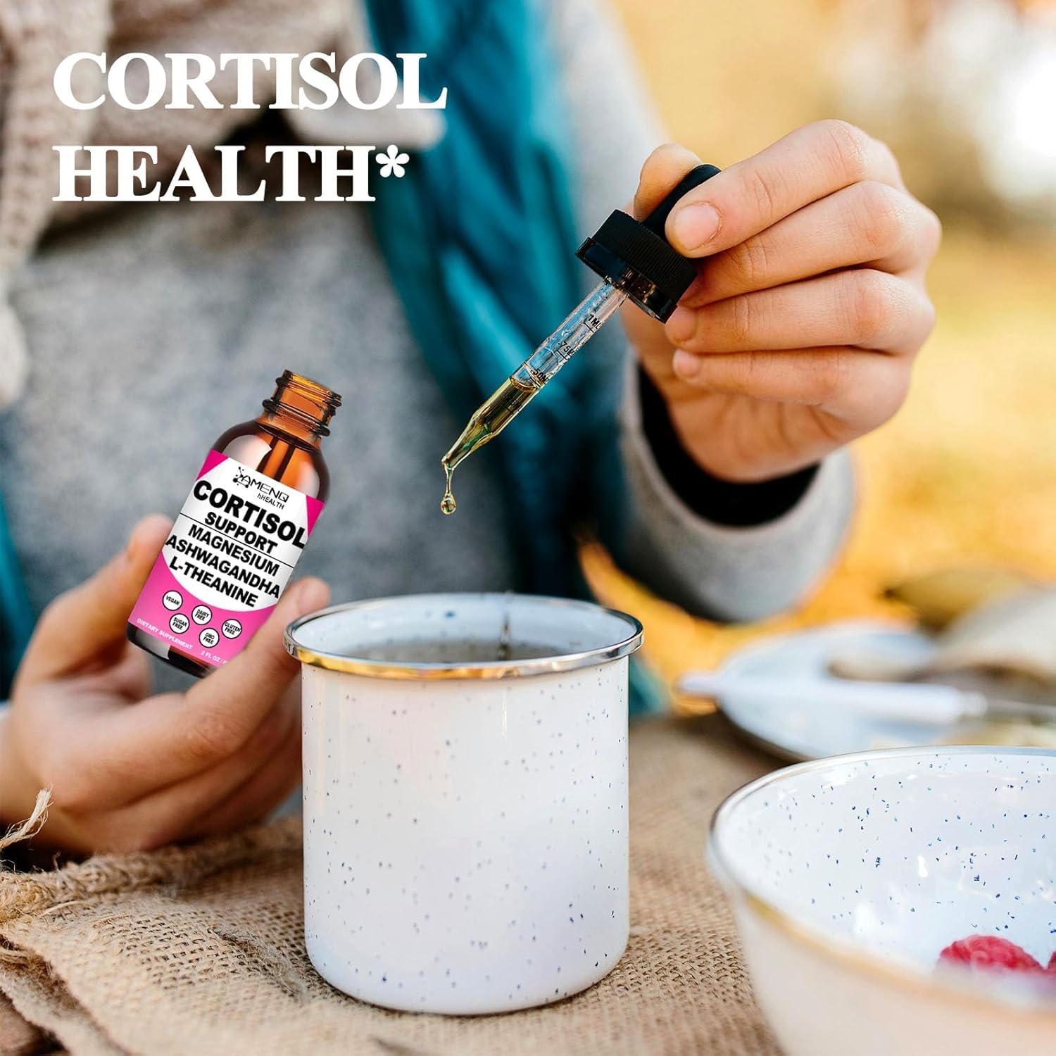 Cortisol Supplement Liquid Drops, 17-in-1 Cortisol Reducer w. Ksm-66 Ashwagandha Theanine Rhodiola Rosea Magnesium Phosphatidylserine, Hormone Balanced & Lower Cortisol for Women Calm* Relaxation AMENQ hHEALTHAu supplements