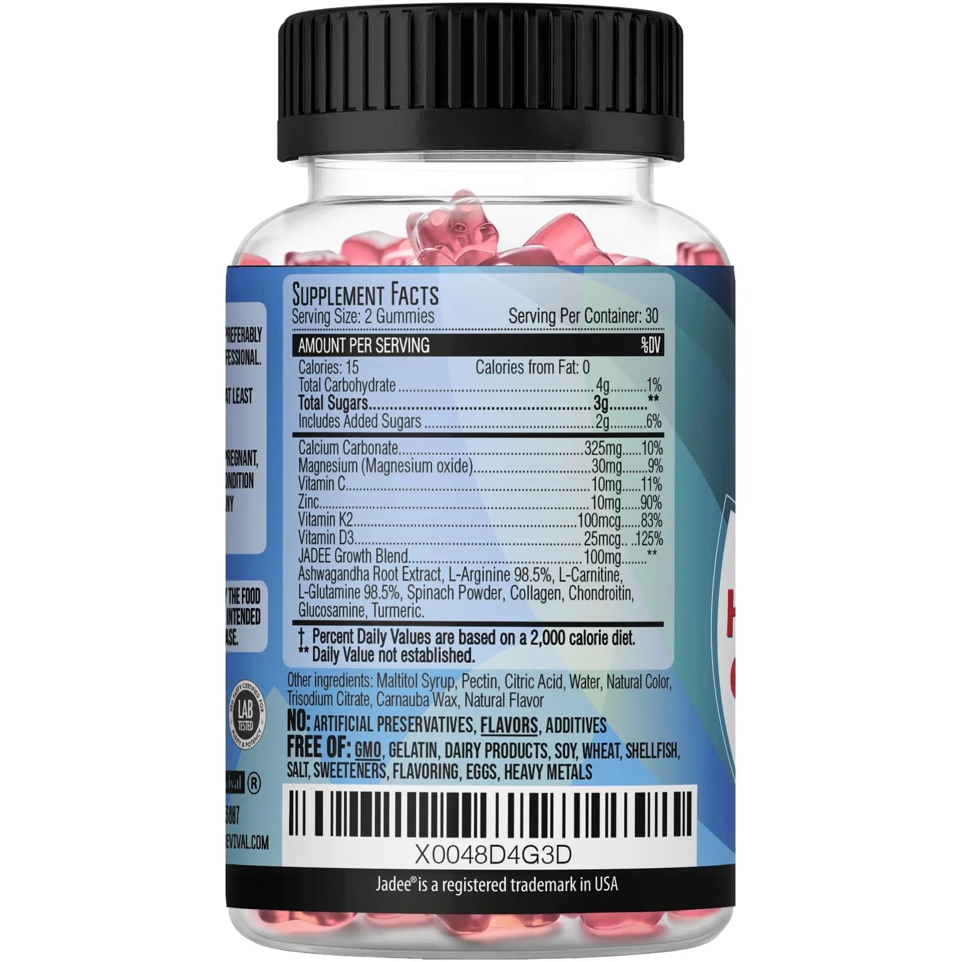 Jadee Height Growth Gummies for Teens & Kids Calcium 325mg, Teen Vitamins D3,K2,C, Magnesium, Ashwagandha, Zinc, L-Arginine JadeeAu supplements