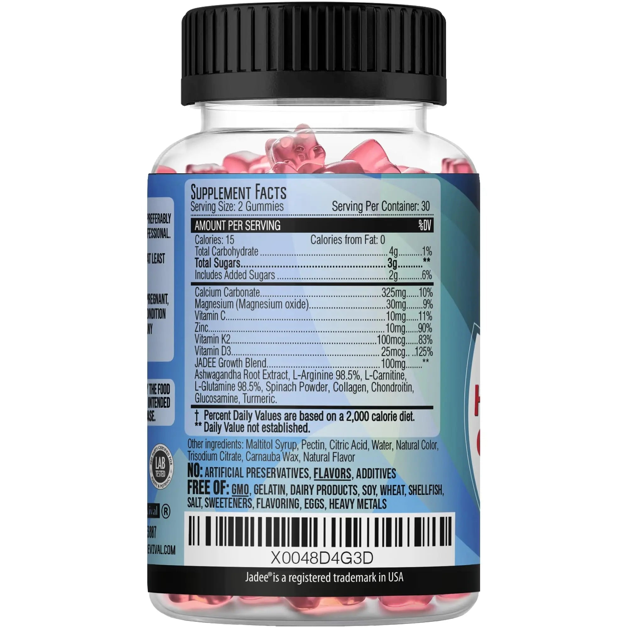 Jadee Height Growth Gummies for Teens & Kids Calcium 325mg, Teen Vitamins D3,K2,C, Magnesium, Ashwagandha, Zinc, L-Arginine JadeeAu supplements