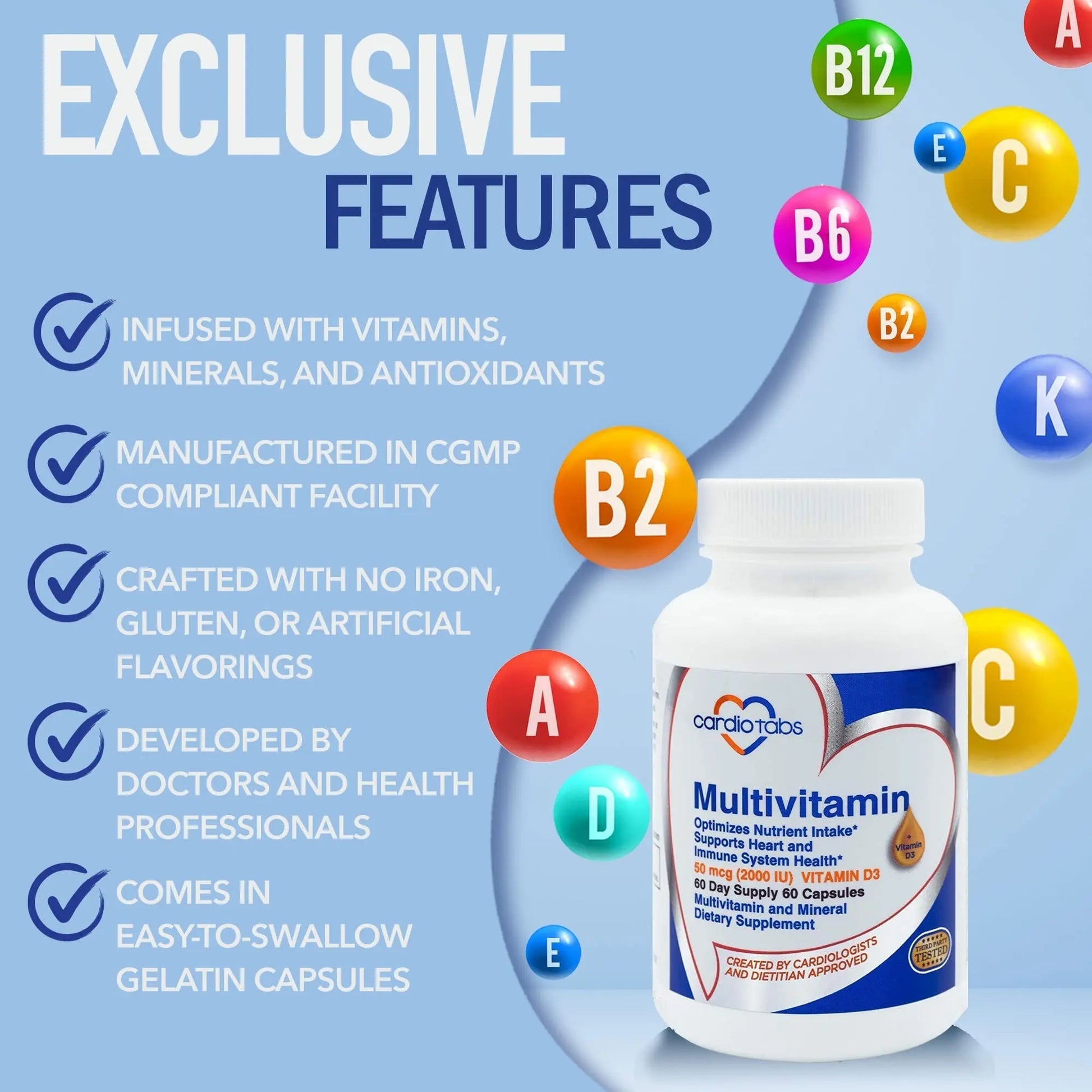 Cardiotabs Multivitamin - Heart and Immunity Supplements for Men & Women, Multivitamin for Men & Women, with Minerals B-Vitamin Complex CardioTabsAu supplements