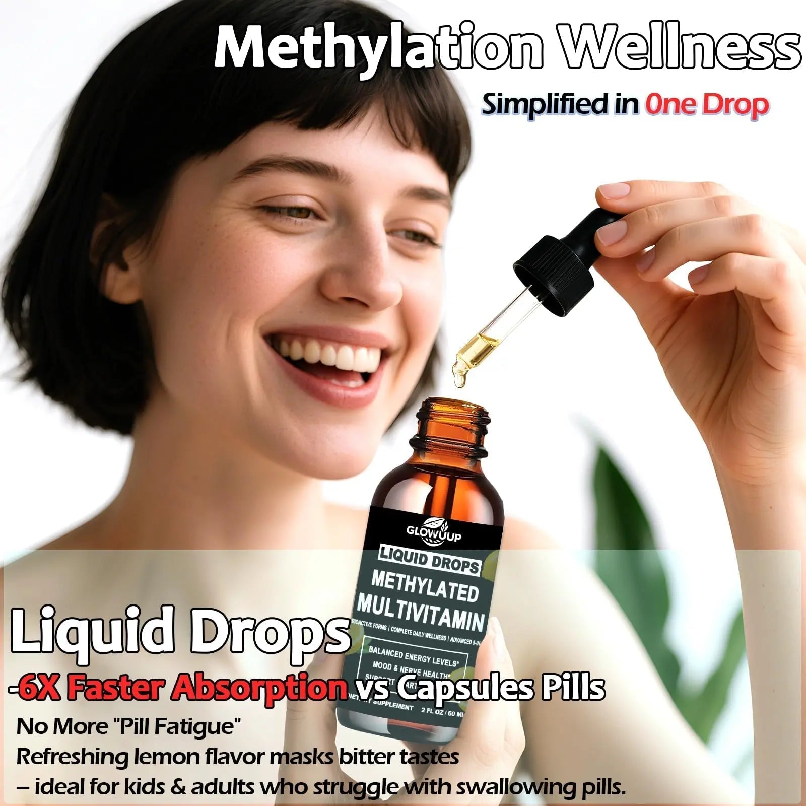 Multivitamin for Women & Men, Methylated Multivitamins & Multiminerals liquid Drops with Methylfolate B12 B2 Vitamin C E D3 K2 GLOVVUUPAu supplements
