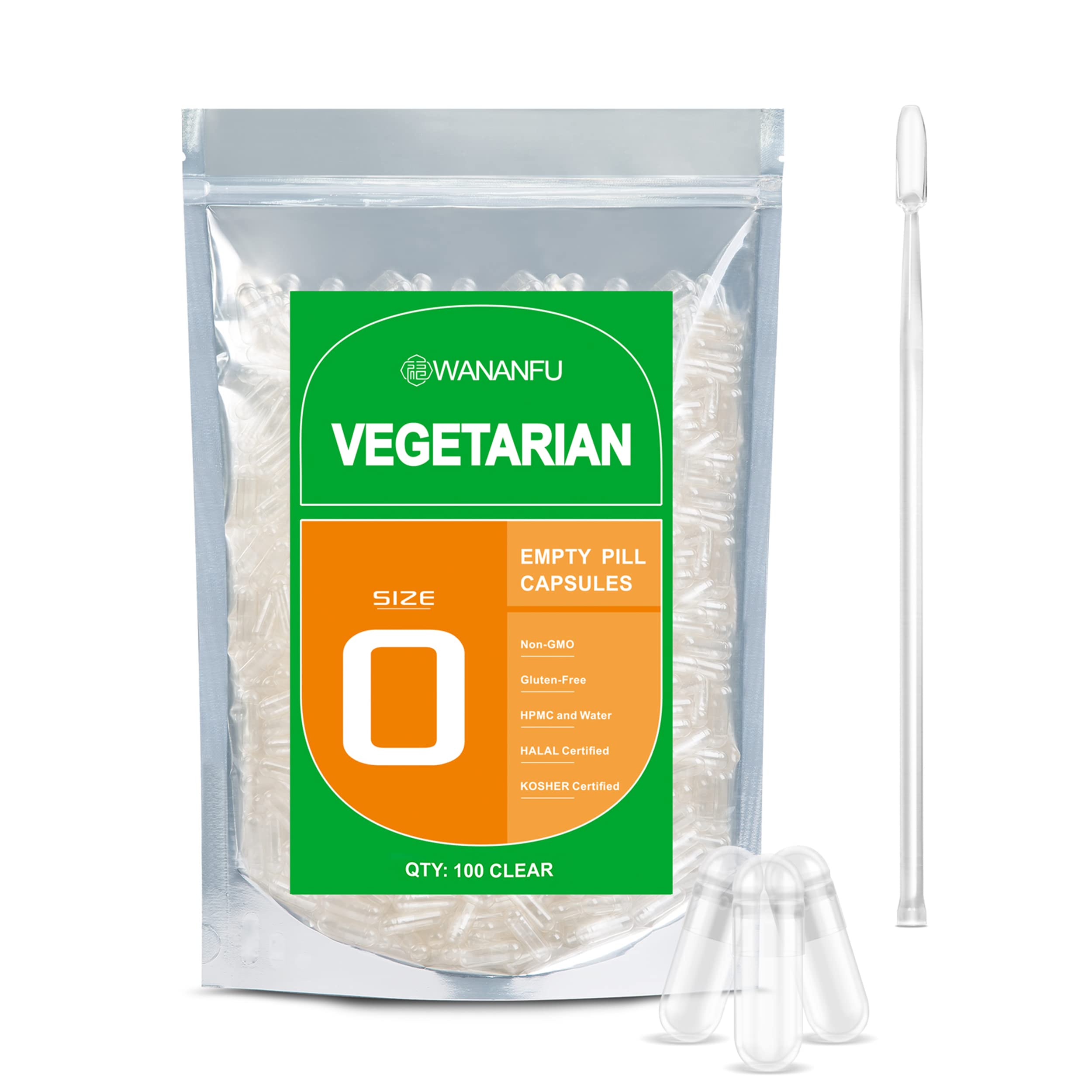 wananfu Size 0 Empty Capsules Vegetarian (100 Count) Bundle with Micro Lab Spoon, Clear Fillable Veggie Pill Capsules Size 0 for Making Your Own Supplements wananfuAu supplements