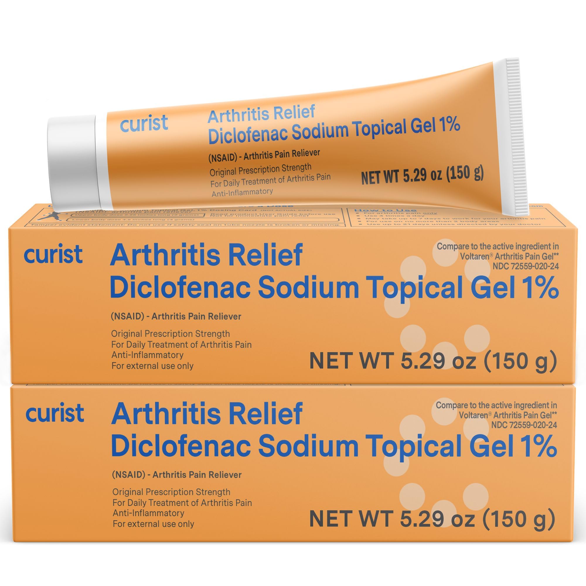 Curist Diclofenac Sodium Topical Gel 1 Percent 150g - Joint Pain Relief for Hand Pain, Foot, Knee Pain, Elbow, or Ankle Discomfort - 1% Gel - 2 Pack CuristAu supplements