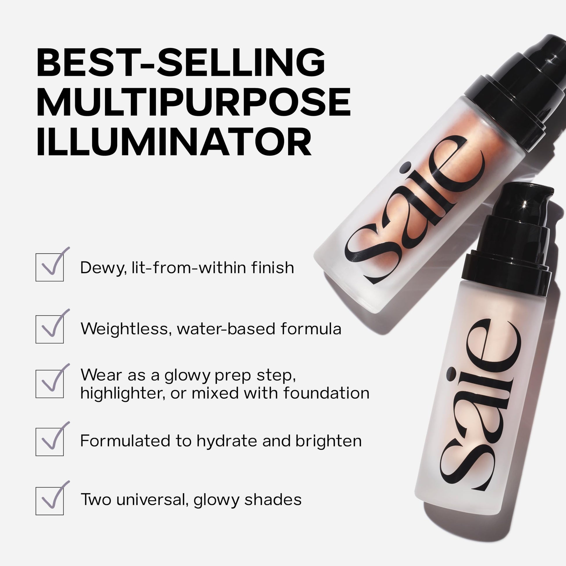 Saie Mini Glowy Super Gel Lightweight llluminator & Makeup Primer - Sunglow (0.5 oz) + Dew Blush - Lightweight Liquid Blush with a Blendable + Buildable Cream Finish - Sweetie (.40 oz) SaieAu supplements