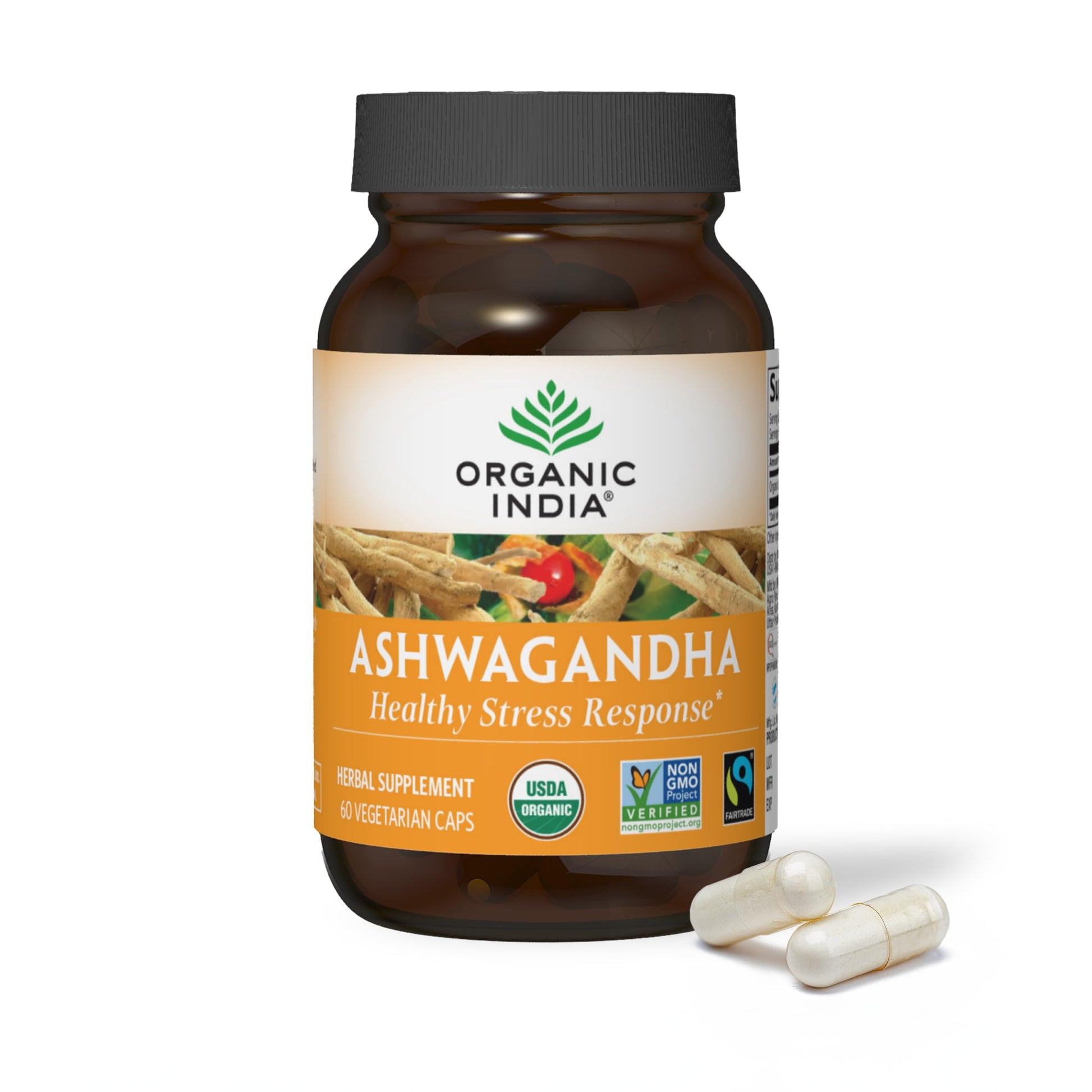 ORGANIC INDIA Ashwagandha Capsules - Organic Ashwagandha Supplement - Vegan Ashwagandha Root, Gluten-Free, Kosher, Non-GMO, Supports Stress Relief, Energy, and Sleep - 60 Capsules ORGANIC INDIAAu supplements