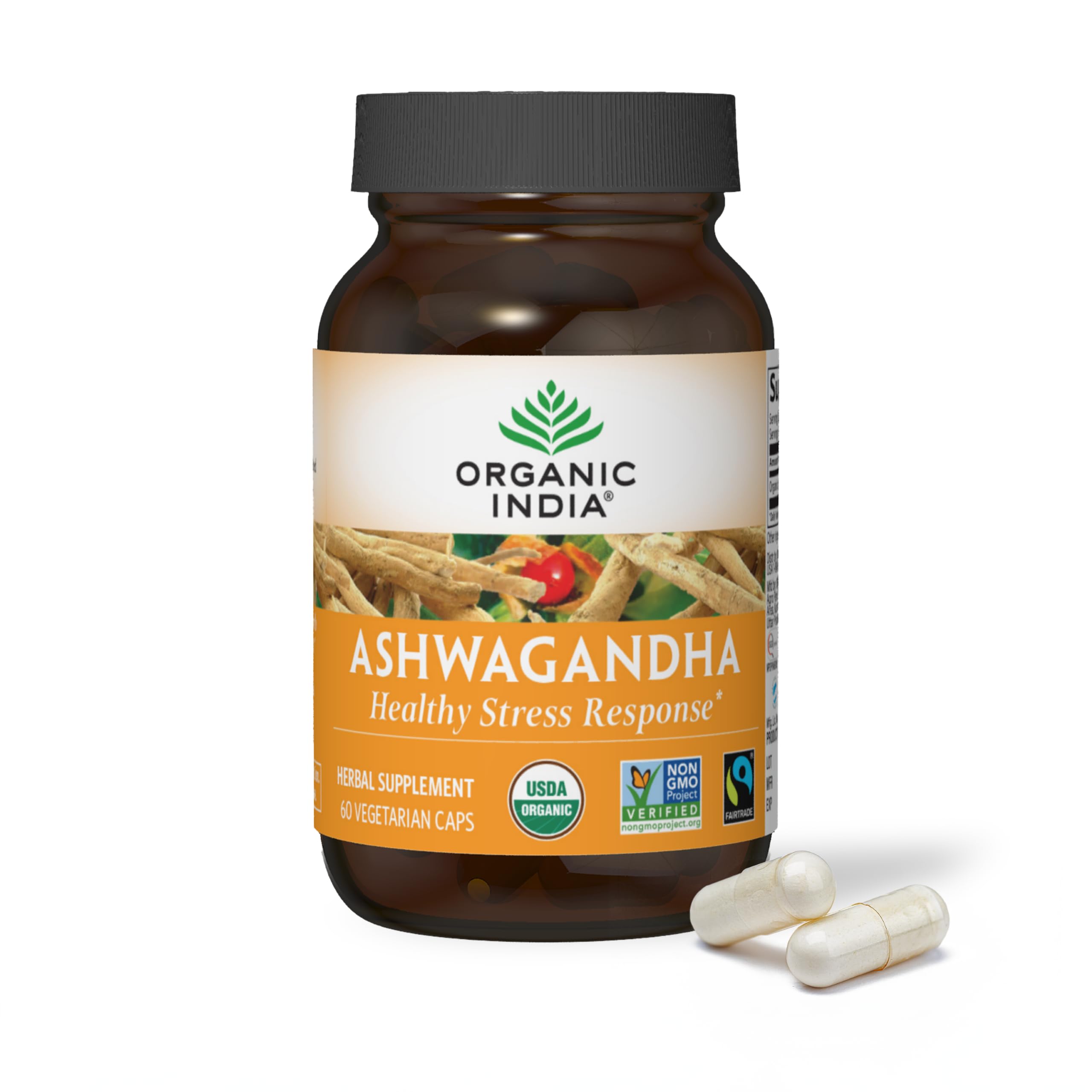 ORGANIC INDIA Ashwagandha Capsules - Organic Ashwagandha Supplement - Vegan Ashwagandha Root, Gluten-Free, Kosher, Non-GMO, Supports Stress Relief, Energy, and Sleep - 60 Capsules ORGANIC INDIAAu supplements