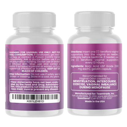 Seroflora Boric Acid Vaginal Suppositories for Women + 1 Suppository Applicator - Helps Support Vaginal Odor pH Balance, Yeast Infection and Bacterial Vaginosis SerofloraUS supplements