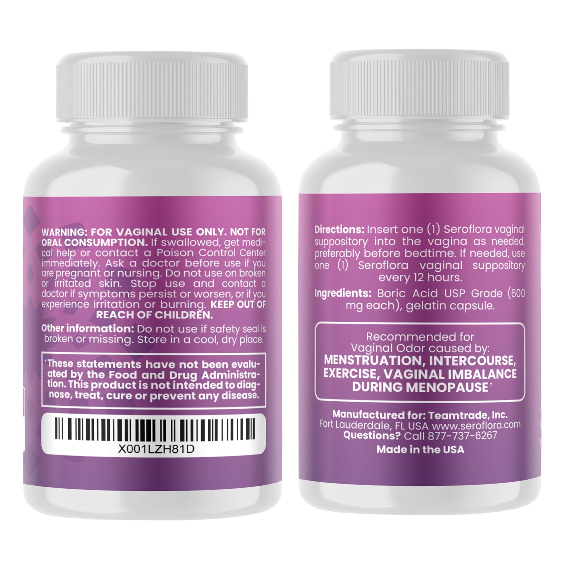 Seroflora Boric Acid 600mg Feminine Capsules, Feminine pH Support, Intimate Freshness for Women, Fast-Dissolving Capsules (30 Count) with Applicators (28 Count) SEROVERAUS supplements