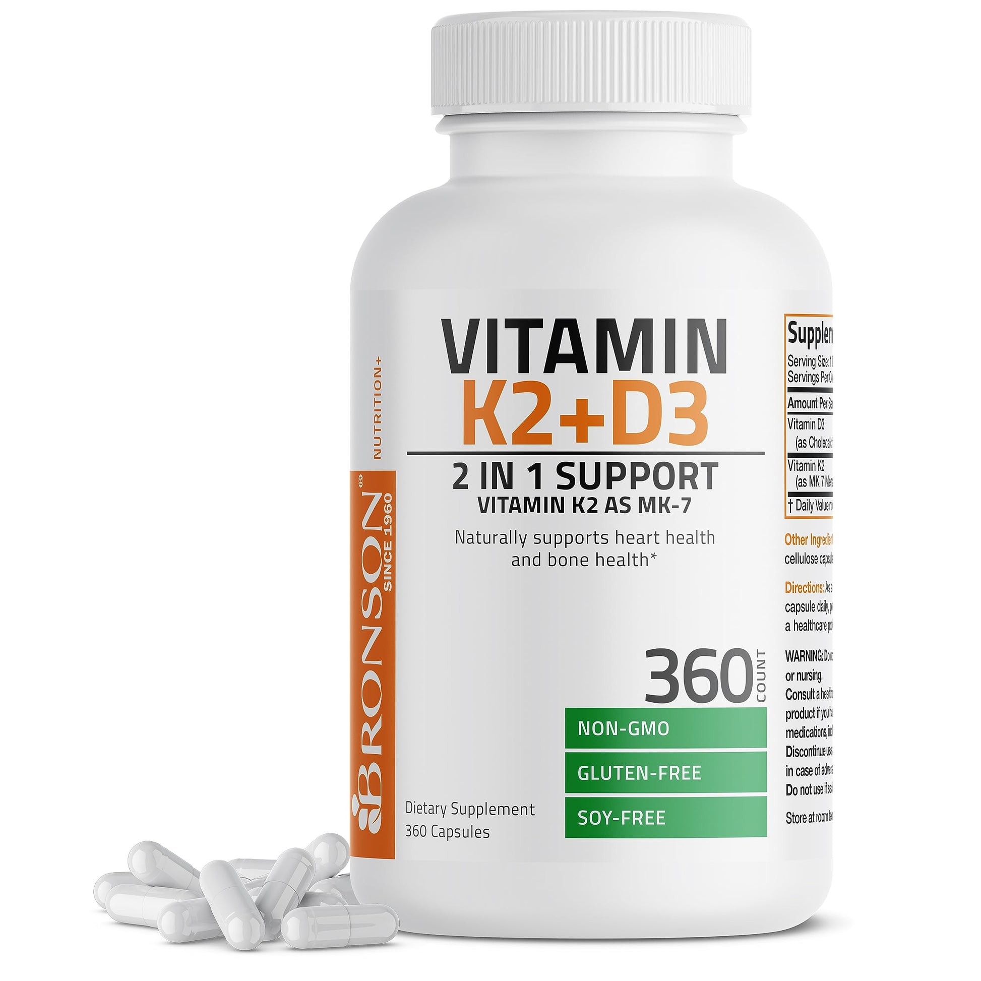 Bronson Vitamin K2 (MK7) with D3 Supplement Non-GMO Formula 5000 IU Vitamin D3 BronsonUS supplements