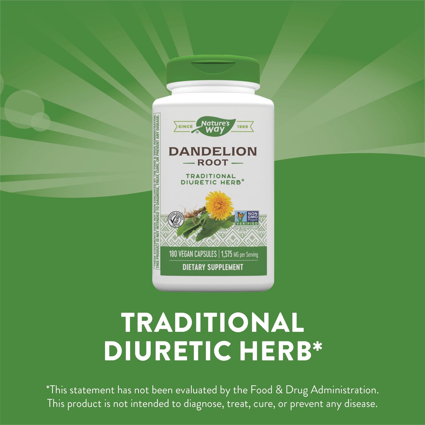Nature's Way Dandelion Root Diuretic Herb* 525 mg per Capsule Non-GMO Nature's WayUS supplements
