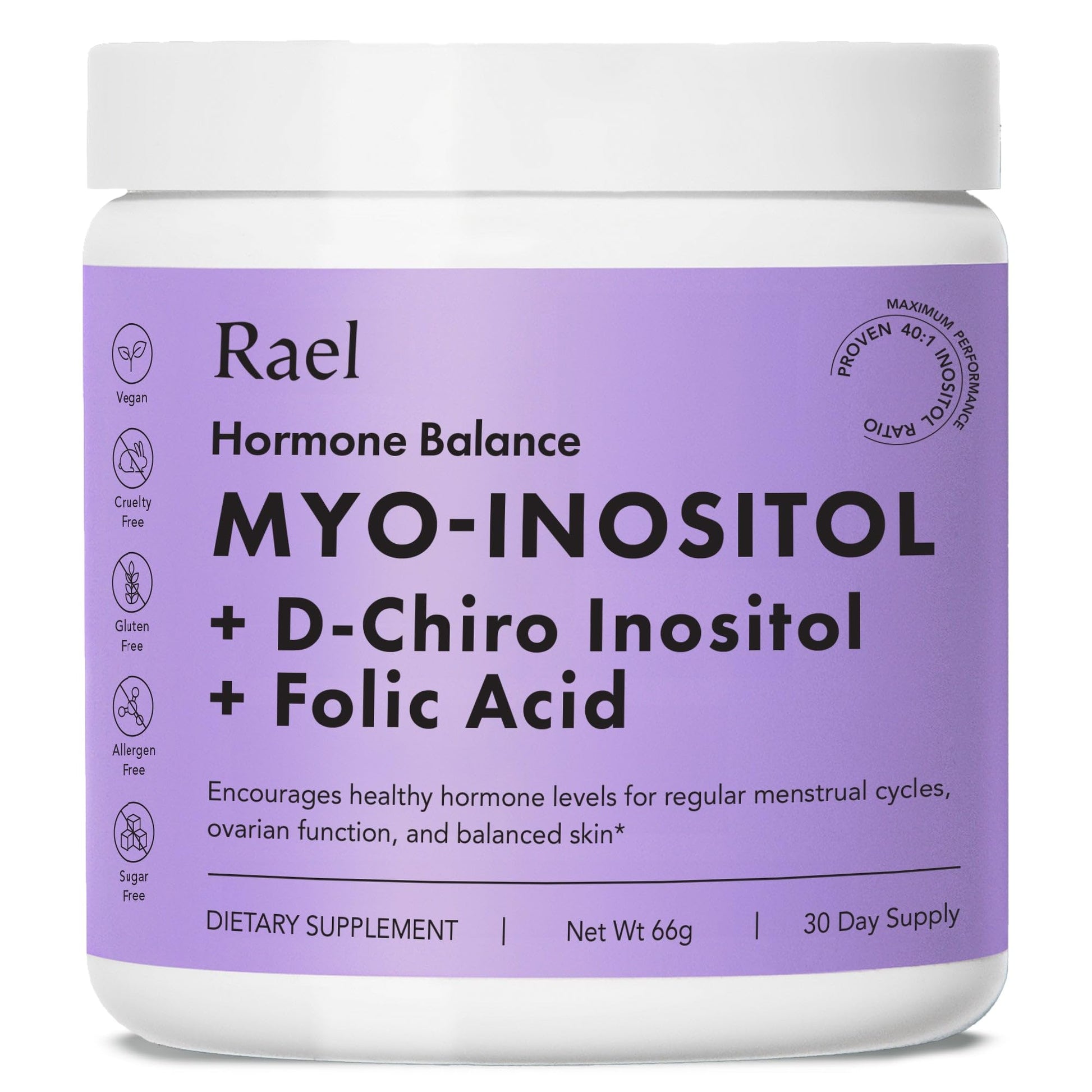 Rael Hormone Balance for Women, Inositol Powder Supplement - Vitamin B8, 40:1 Proven Ratio, Folic Acid for Ovarian Function (30 Servings) RaelAu supplements