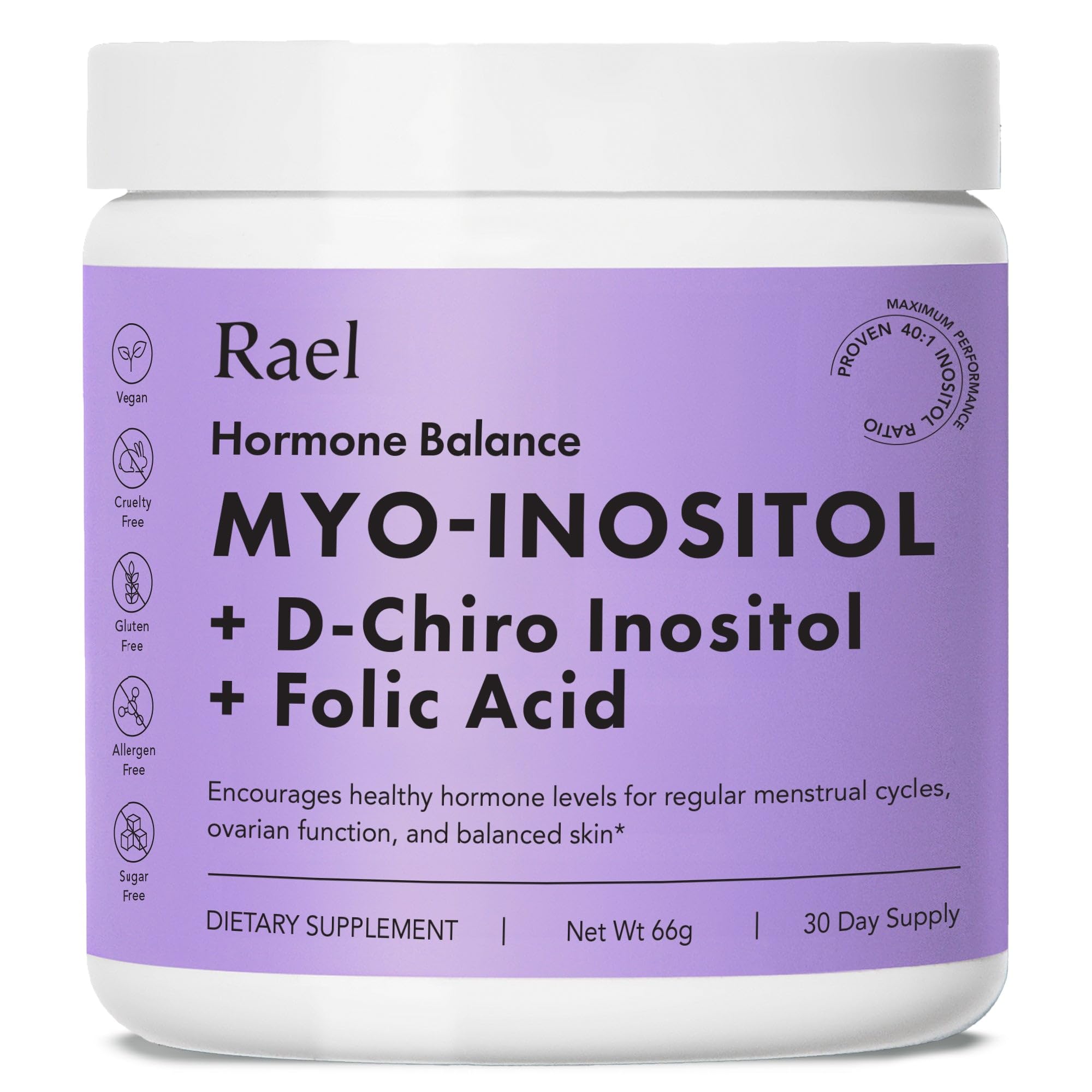 Rael Hormone Balance for Women, Inositol Powder Supplement - Vitamin B8, 40:1 Proven Ratio, Folic Acid for Ovarian Function (30 Servings) RaelAu supplements