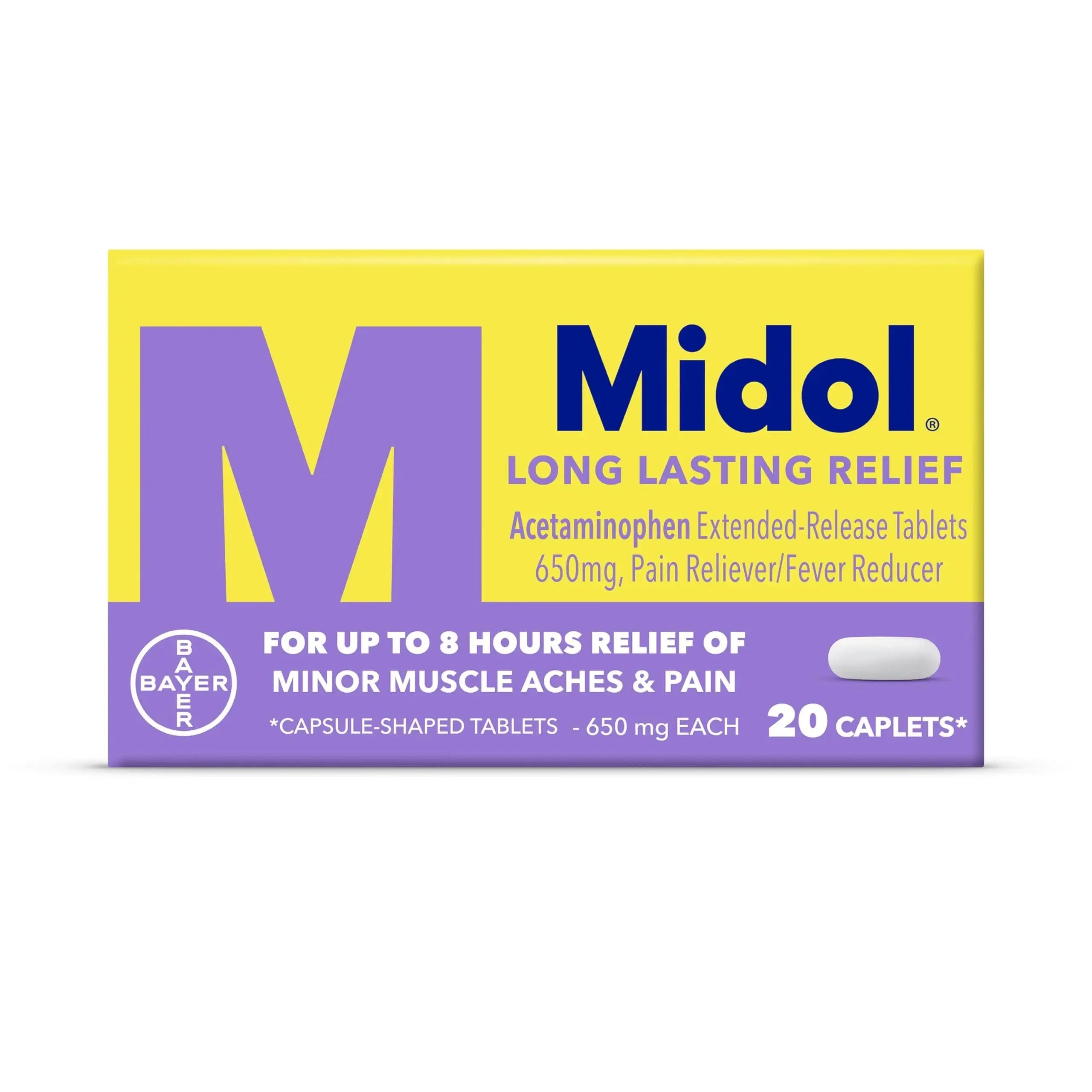 Midol Long Lasting Relief 20ct: Midol Long Lasting Relief, Menstrual Symptom Reliever & Fever Reducer, Caplets with Acetaminophen for Menstrual Pain Relief - 20 Count (Packaging May Vary) MidolAu supplements