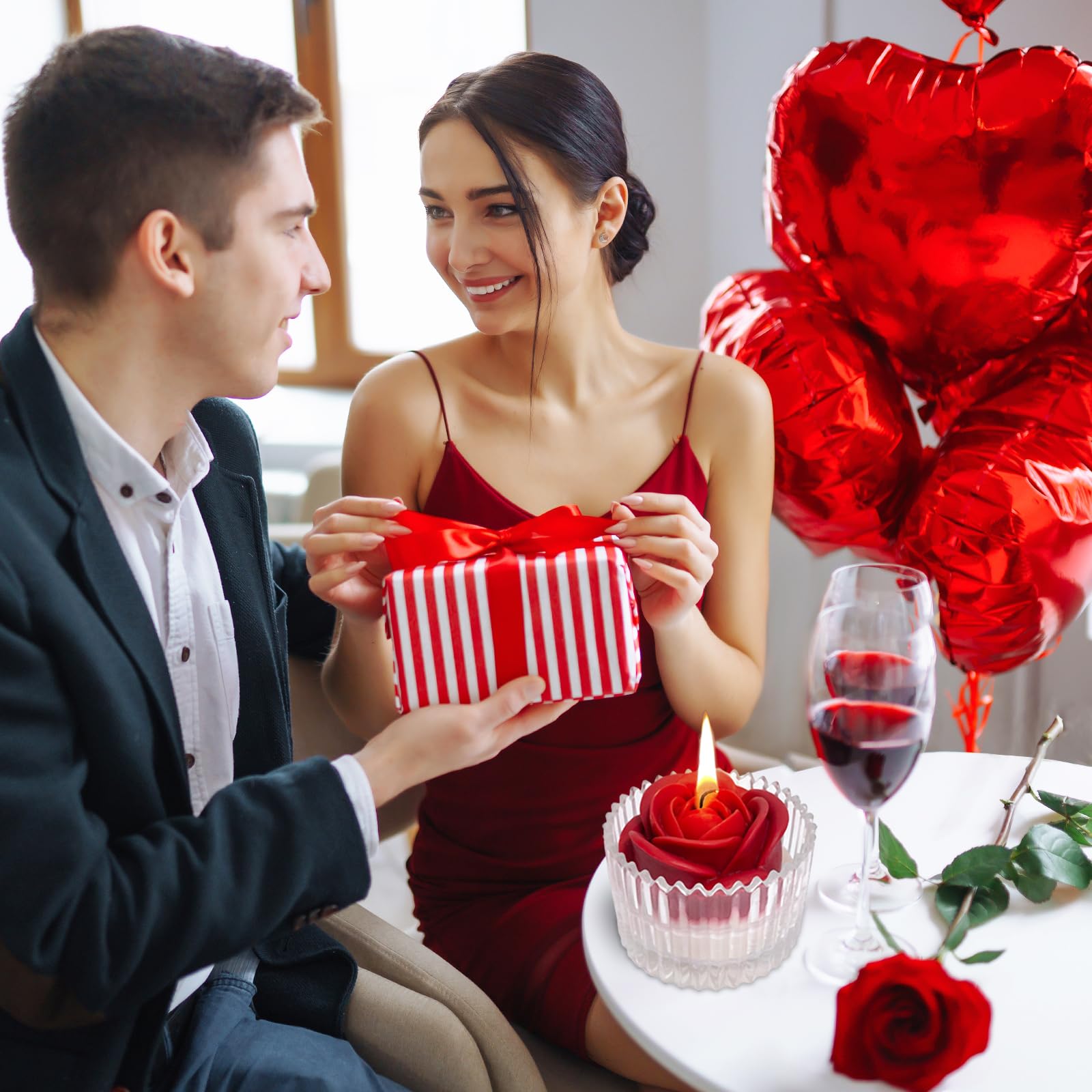Red Rose Candle in Rippled Glass Jar for Valentine's Day Gifts, English Pear& Freesia Scented Candles PeytangerAu supplements