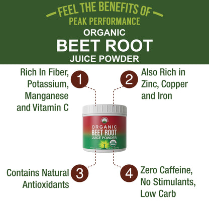 Organic Beet Root Powder - Ultra High Purity Super Food Beets Juice Powder. 100% Pure Nitric Oxide Boosting Beetroot Supplement. Keto, Paleo, Vegan Reds Superfood Rich in Polyphenols Peak PerformanceUS supplements