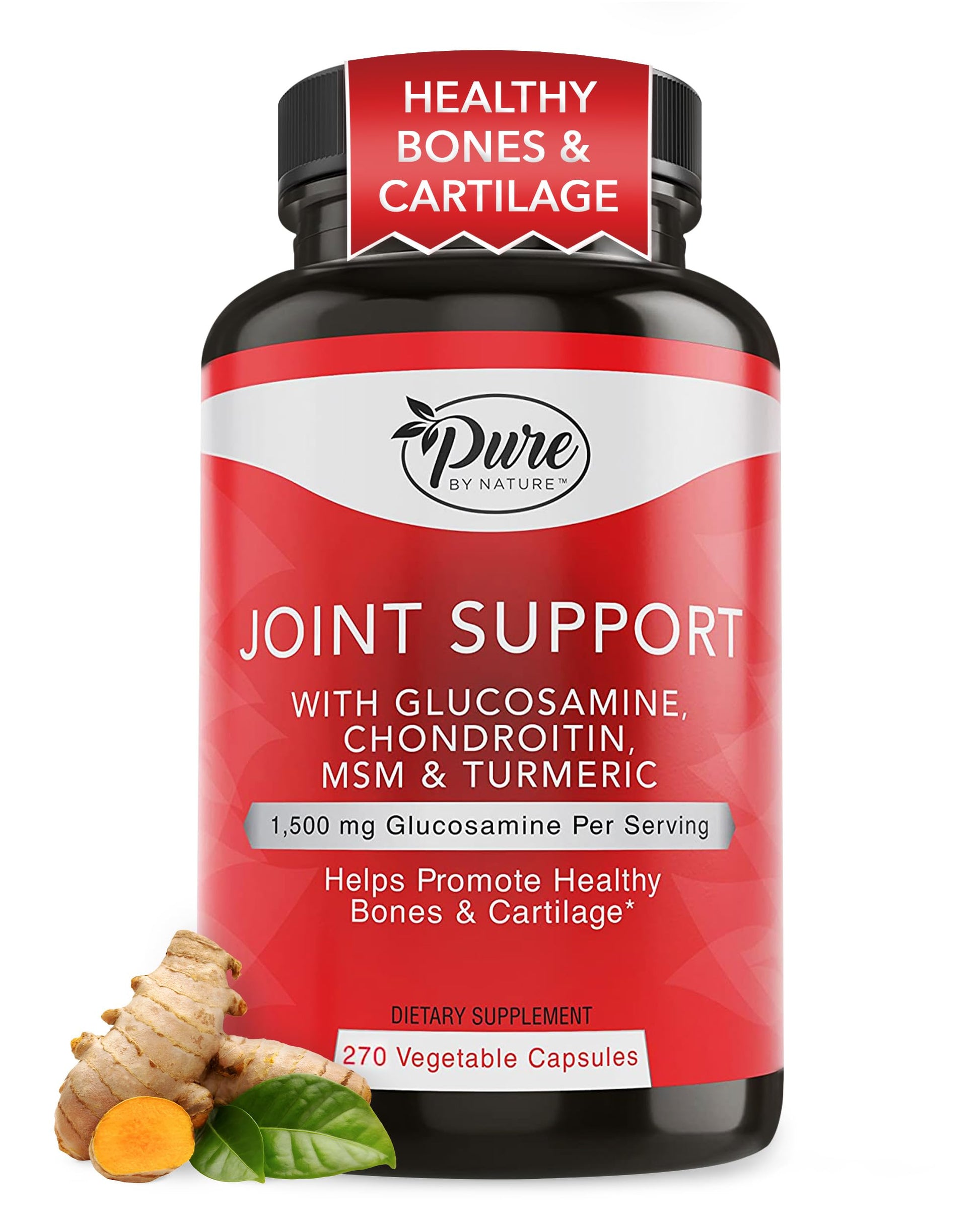 Pure By Nature Joint Support, Glucosamine with Chondroitin Turmeric MSM Boswellia Supplement, 270 Capsules Pure By NatureAu supplements
