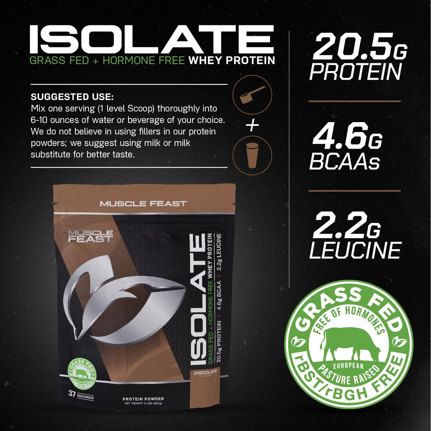Muscle Feast Grass-Fed Whey Protein Isolate, All Natural Hormone Free Pasture Raised Muscle FeastUS supplements
