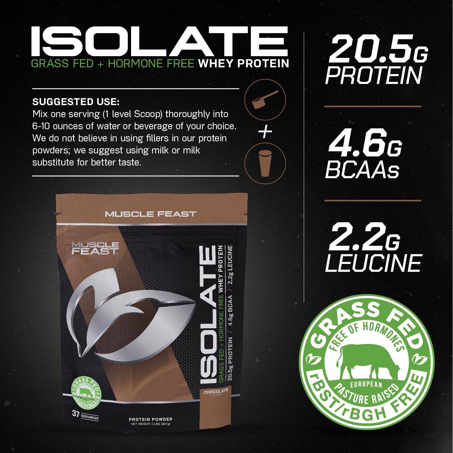 Muscle Feast Grass-Fed Whey Protein Isolate, All Natural Hormone Free Pasture Raised Muscle FeastUS supplements