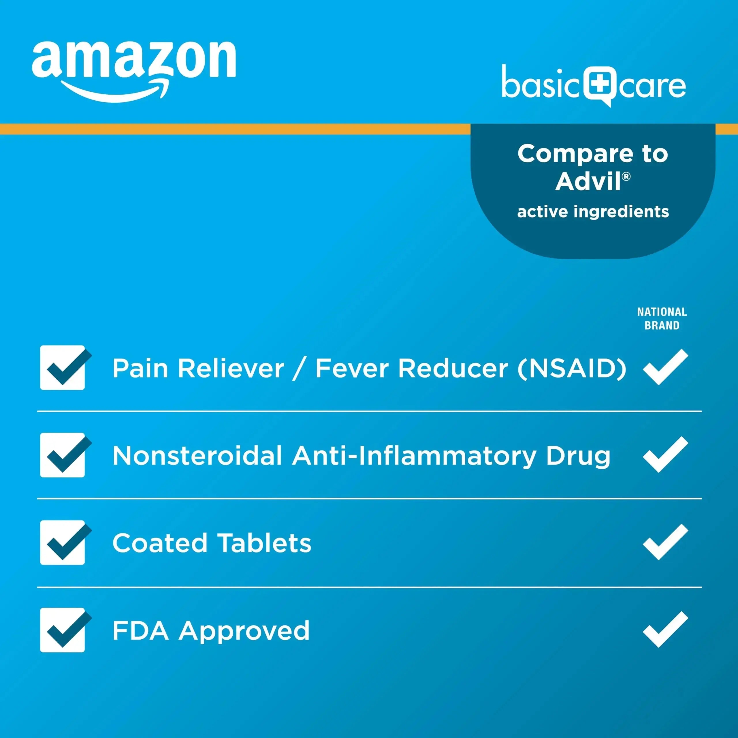 Amazon Basic Care Ibuprofen Tablets, Fever Reducer and Pain Relief from Body Aches, Headache, Arthritis Pain and More, Brown 200 Count Amazon Basic CareAu supplements