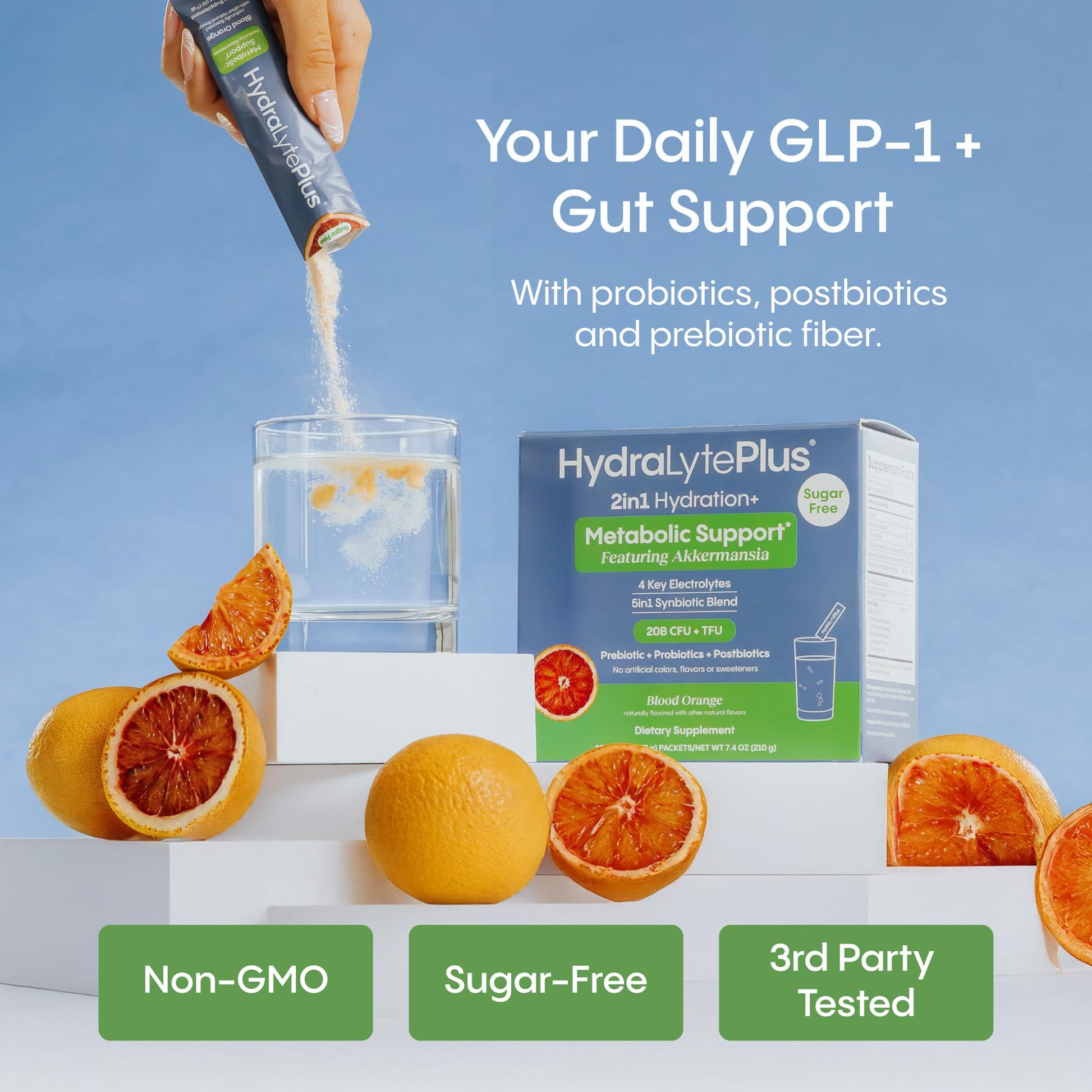 Hydralyte Plus Metabolic Support - GLP-1 Weight Loss Management and Gut Health - 5in1 Probiotic Blend - Akkermansia Muciniphila + Prebiotic Fiber + Electrolytes - Sugar Free (30 Packets) HydralyteAu supplements
