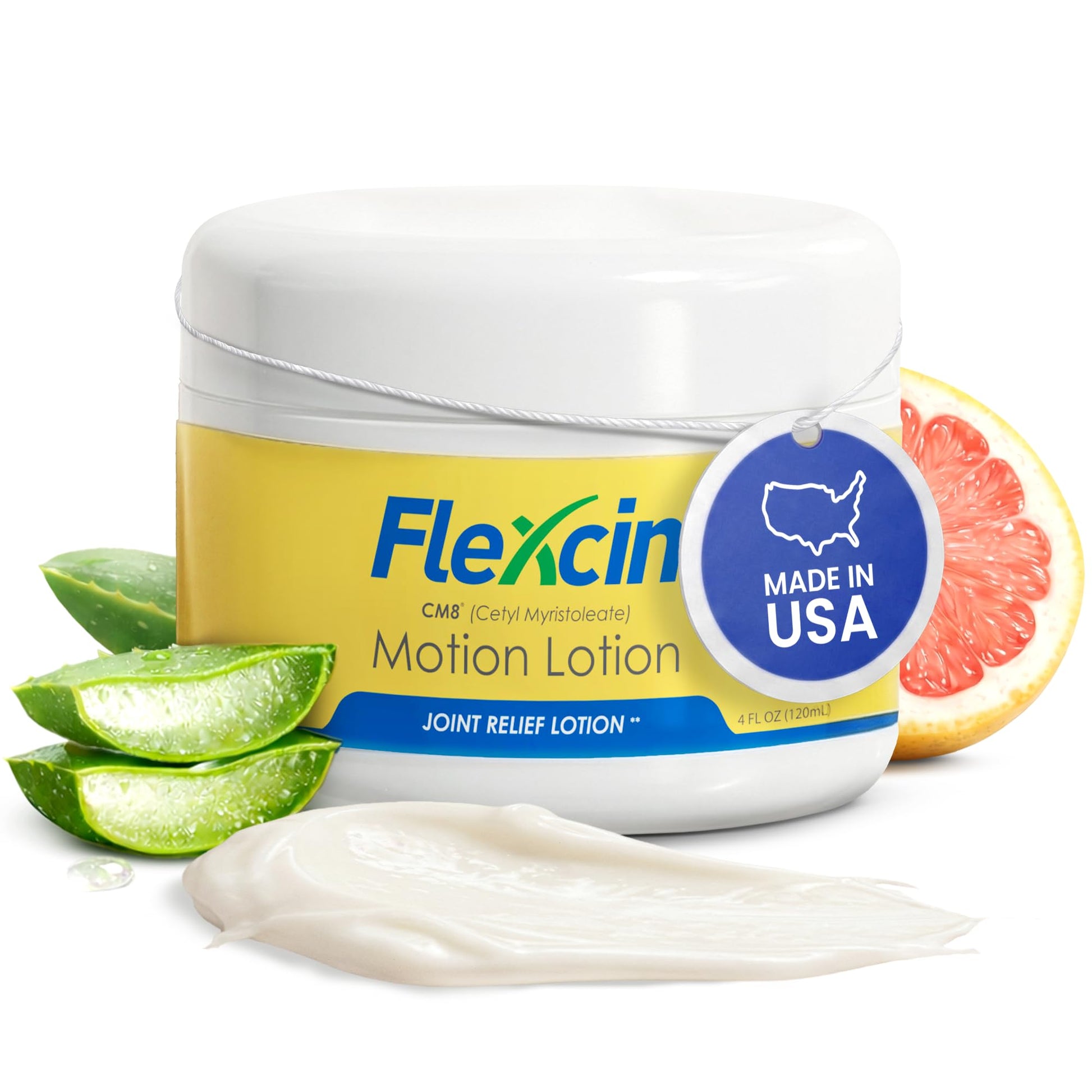 Flexcin Motion Lotion with CM8 - Joint & Muscle Therapy Cream for Back, Neck, Knee, Hand, Foot - Fast Absorbing with DMSO, Emu Oil, Aloe Vera - Non-Greasy 4oz Jar FlexcinAu supplements