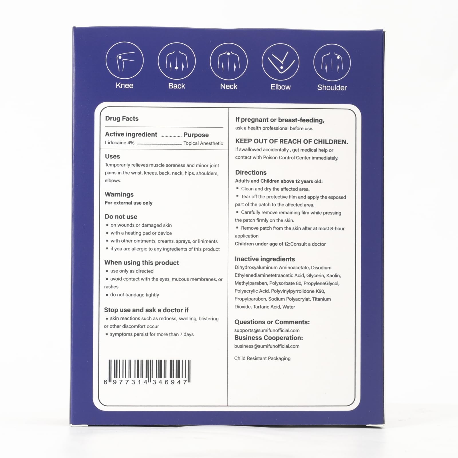 Sumifun 4% Lidocaine Patches Maximum Strength - 13 Count Pain Relieving Gel Patch for Muscle Soreness, Back Ache, Knee, Neck & Joint Pains - Topical Analgesic (Large, Count, 13) SumifunAu supplements