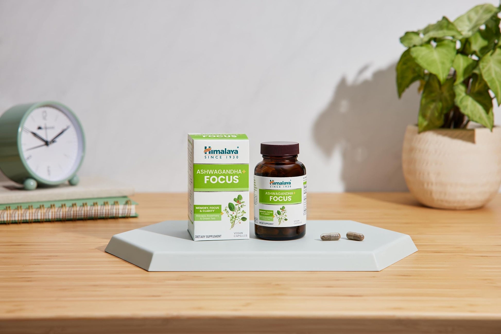 Himalaya Ashwagandha+ Focus - Herbal Focus Supplement with B12, Rosemary, Green Tea, and Bacopa Nootropics for Memory and Clarity - Vegan, Non-GMO, Gluten Free, 1690 mg, 60 Caplets HimalayaAu supplements