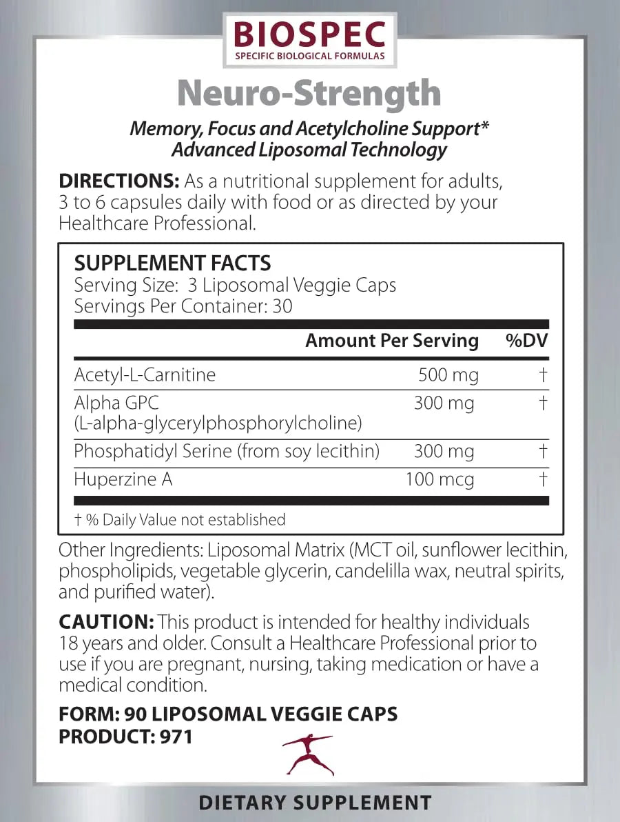 BIOSPEC NUTRITIONALS Neuro-Strength - Support Cognitive Performance* - Acetyl-L-Carnitine, Alpha-GPC, Phosphatidylserine, Huperzine BIOSPEC NUTRITIONALSnz supplements
